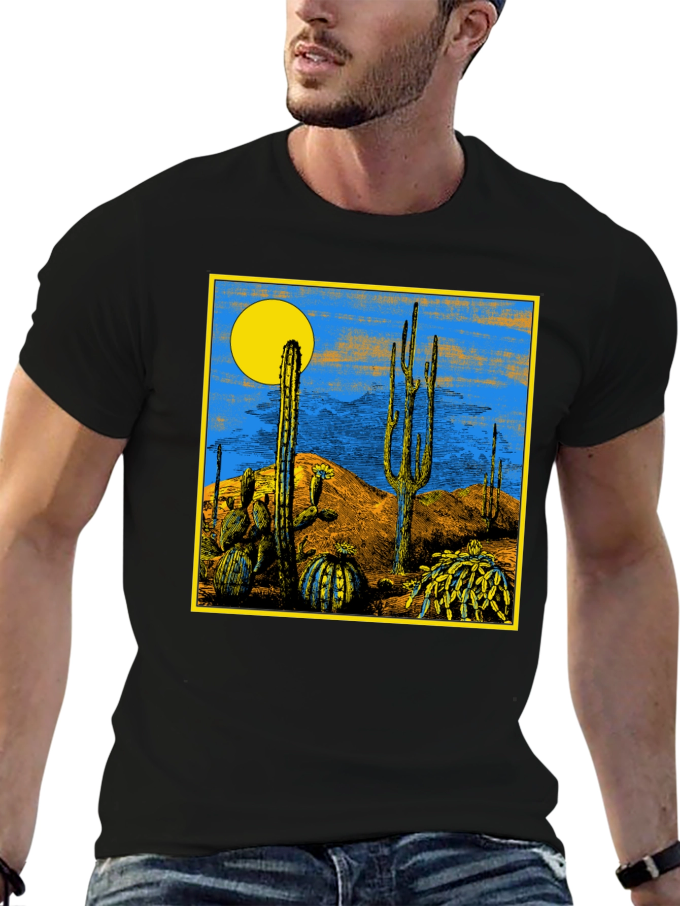 Black Desert Scene Graphic Print Black T-Shirt view 6
