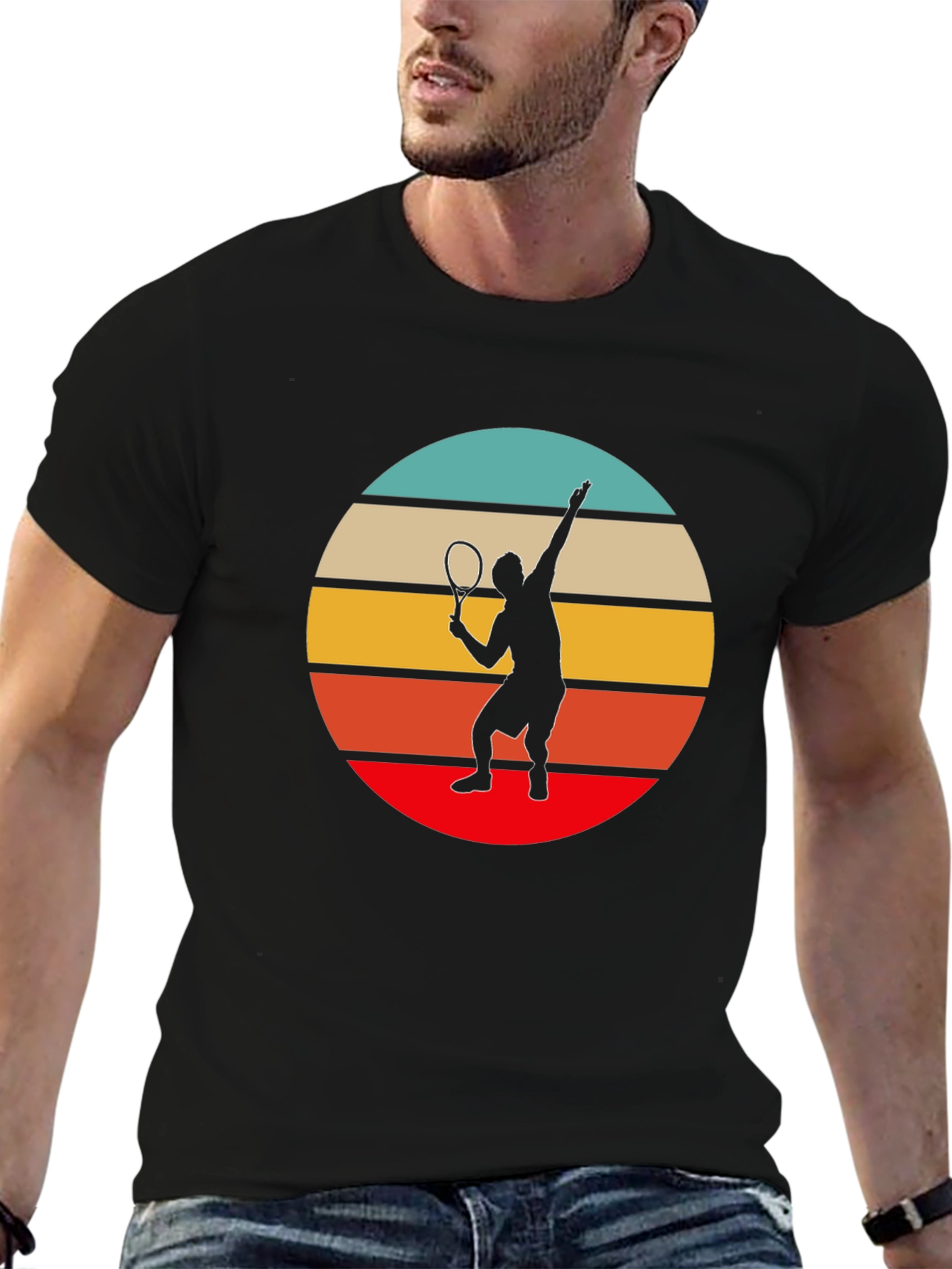 Black Retro Tennis Player Graphic T-Shirt view 6