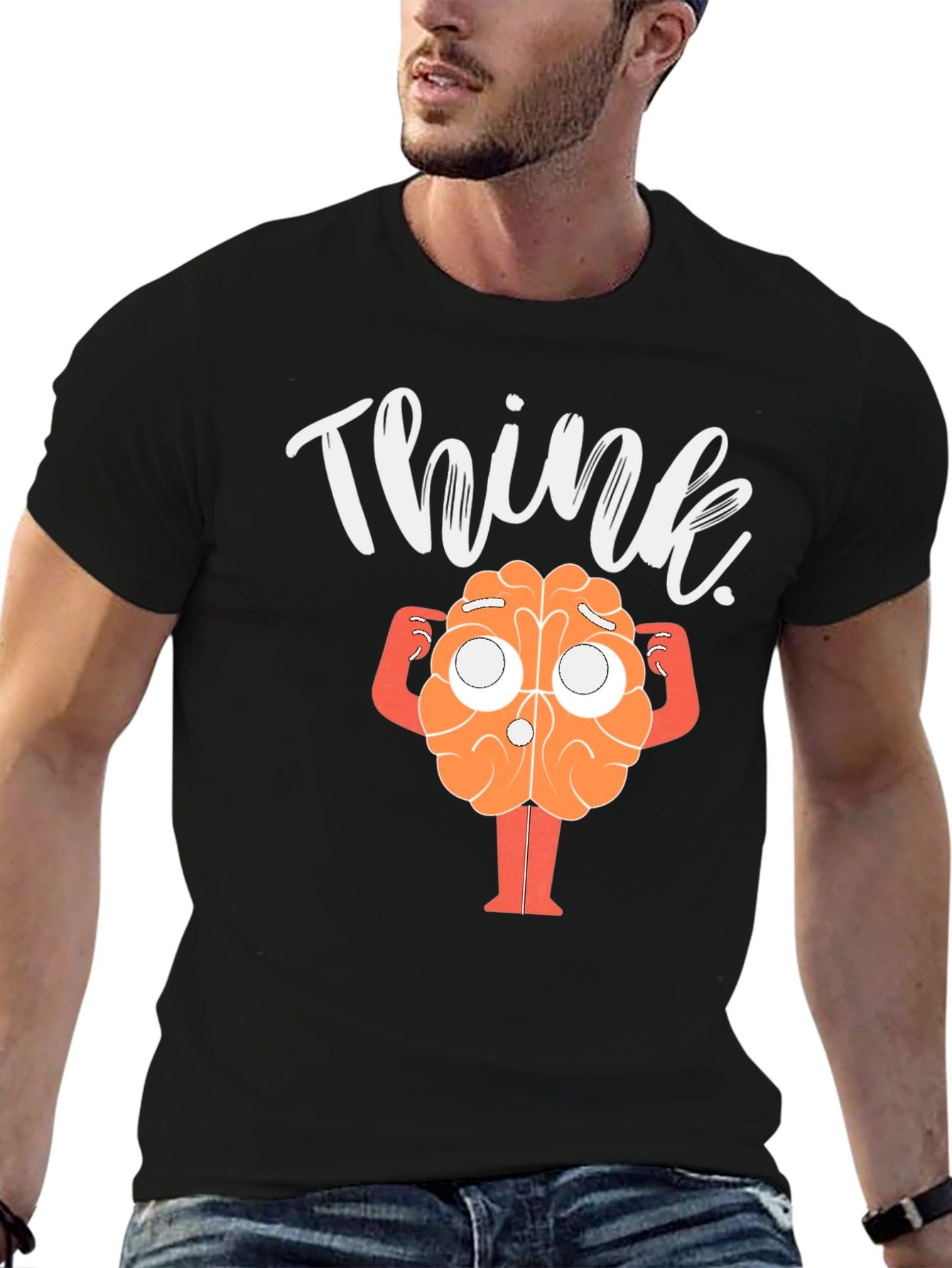 Black Think Brain Graphic T-Shirt view 6