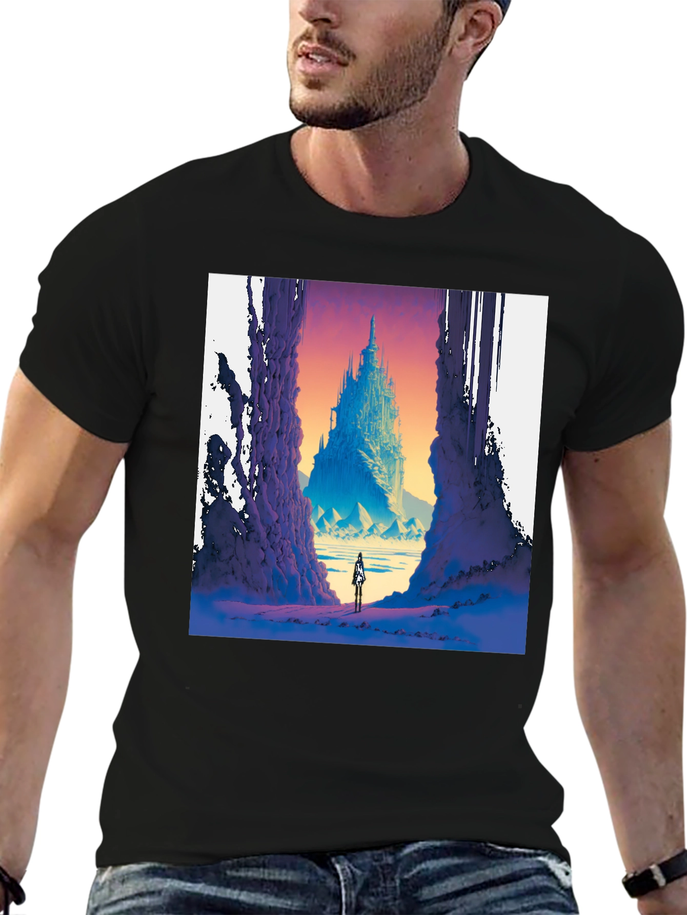 Black Fantasy Castle T-Shirt - Unique Graphic Tee view 6