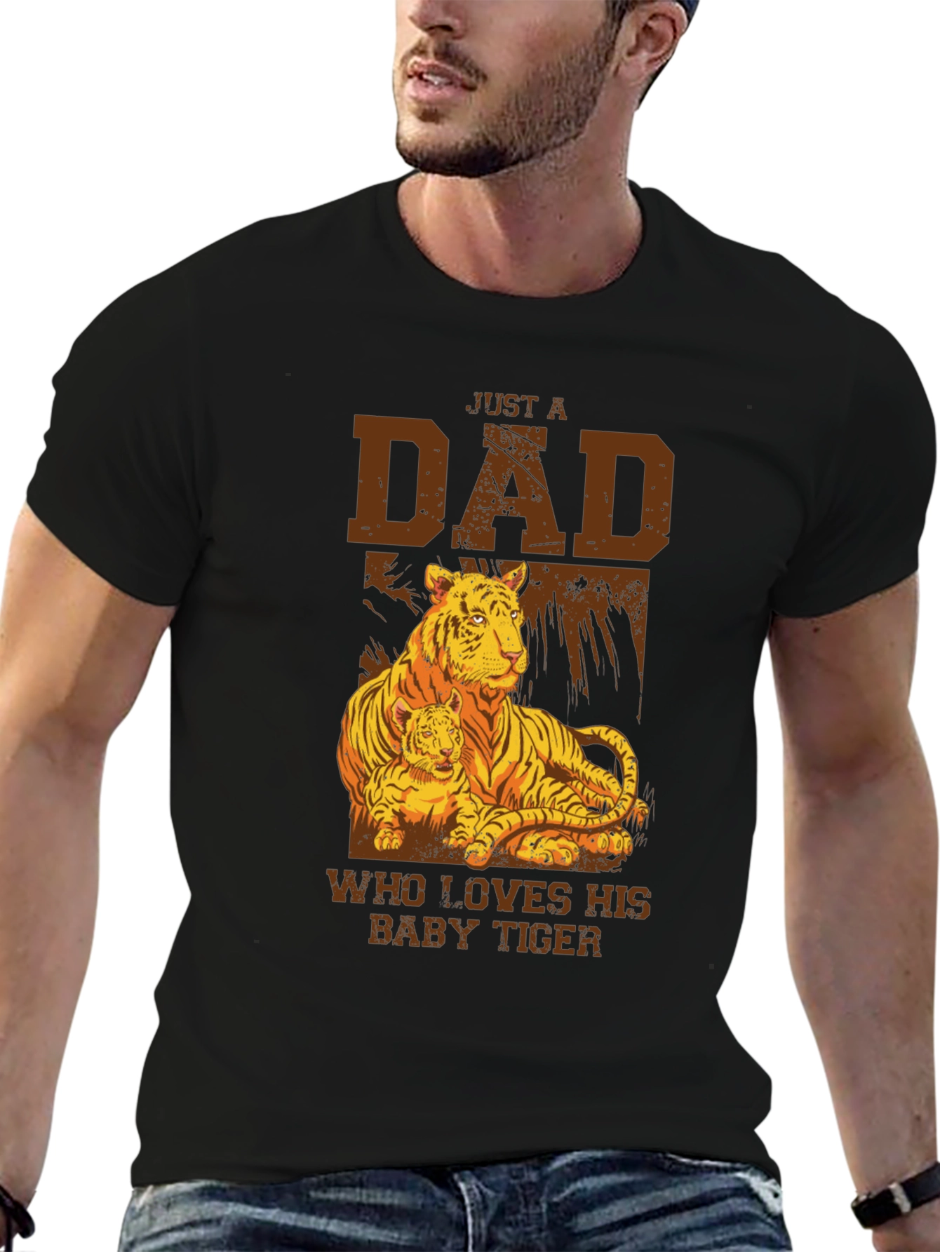 Black Dad & Baby Tiger Graphic Tee - Soft Black Cotton view 6