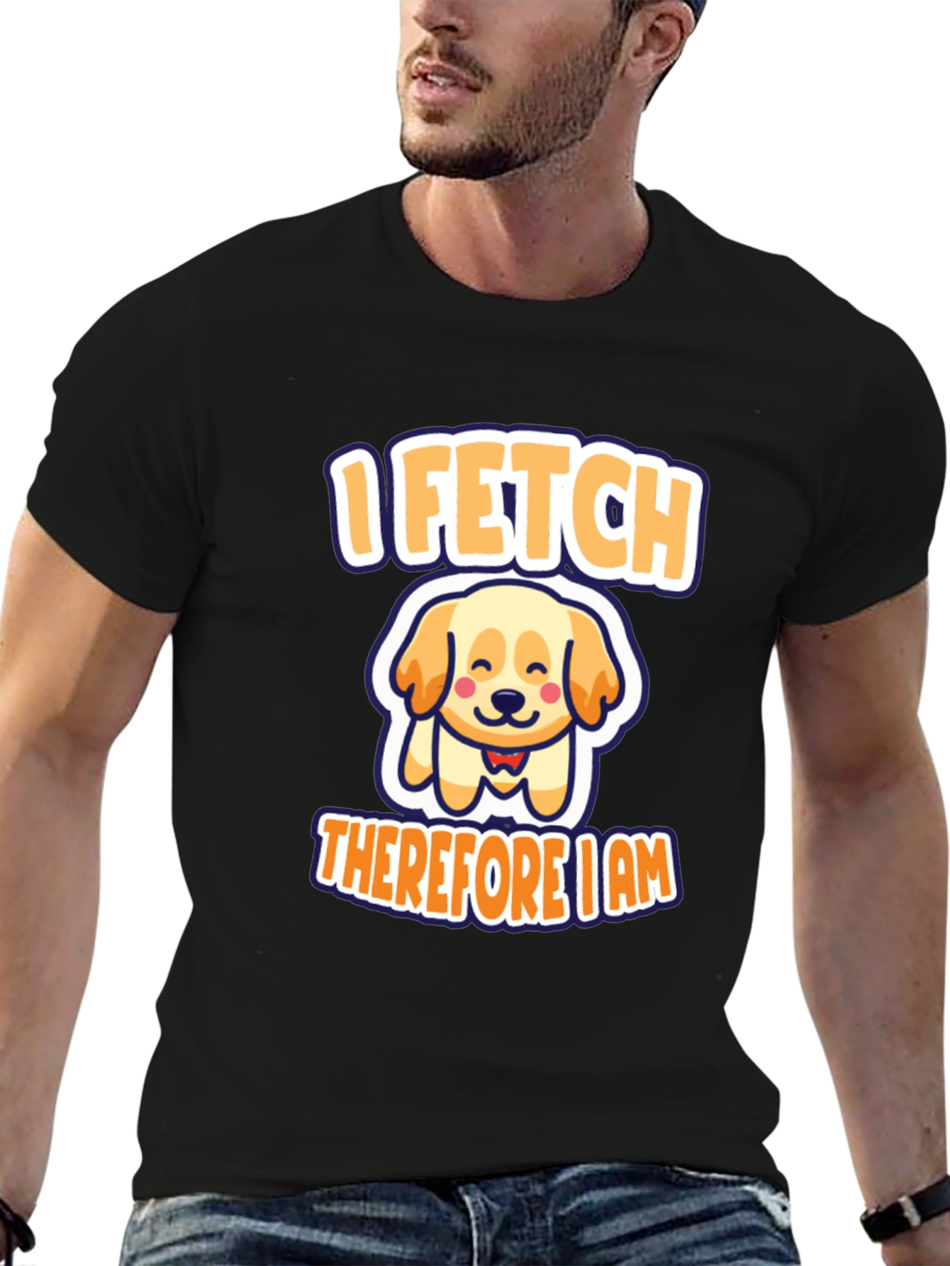 Black I Fetch Therefore I Am Dog T-Shirt view 6