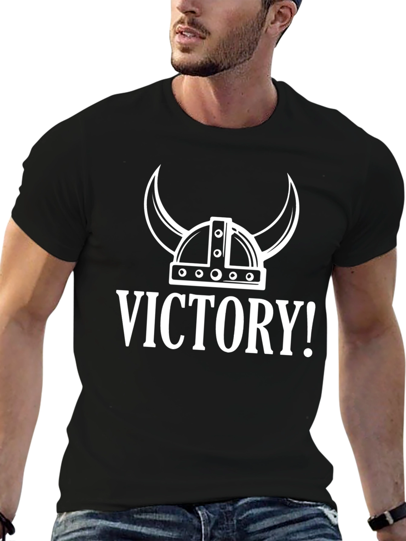 Black Victory Viking Helmet Graphic Tee - Bold Black Shirt view 6