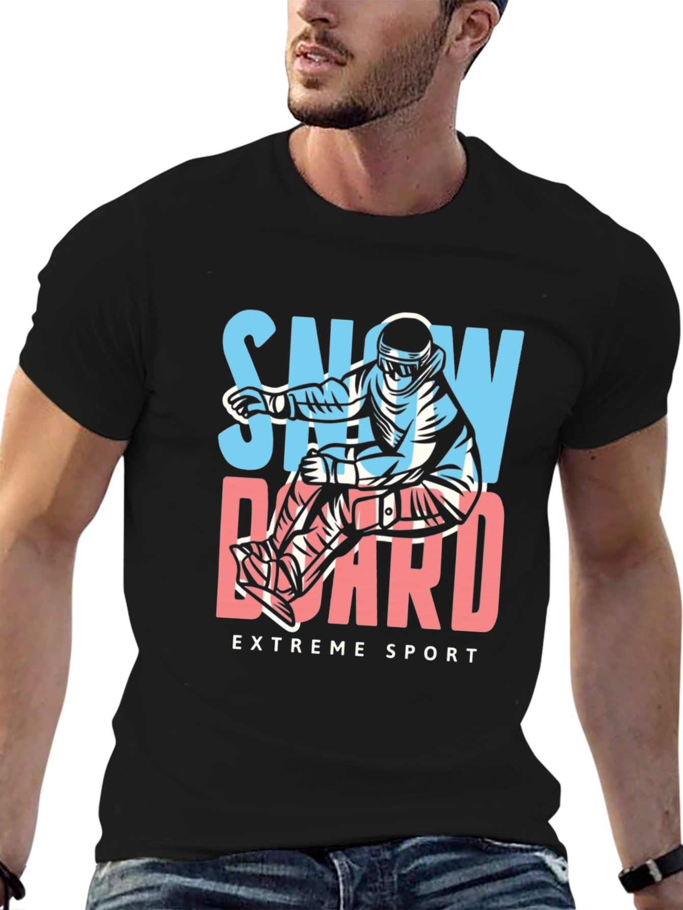 Black Snowboard Extreme Sport Graphic Tee view 6