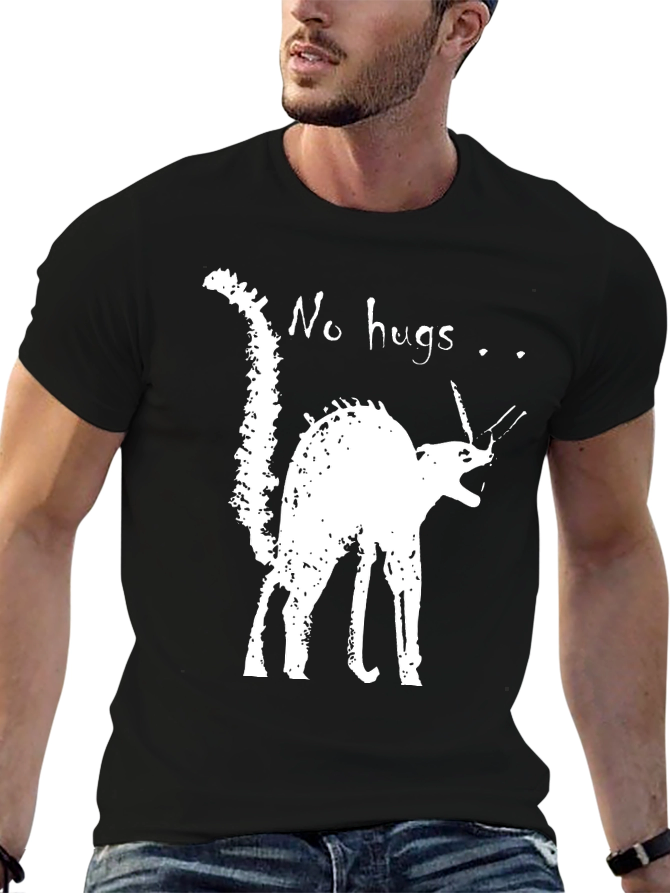 Black Grumpy Cat 'No Hugs' Graphic Tee view 6