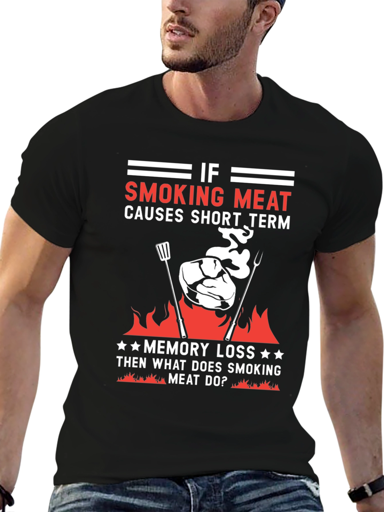 Black Smoking Meat BBQ T-Shirt Funny Grill Master Tee view 6