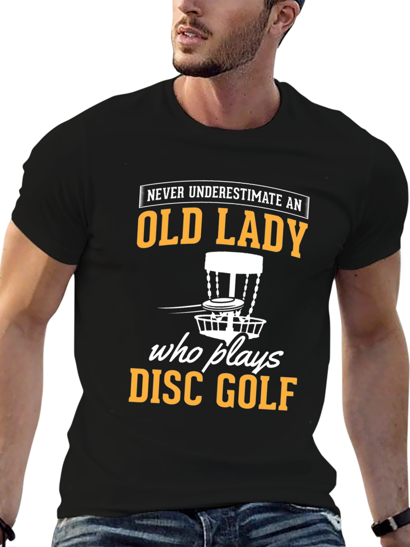 Black Old Lady Disc Golf T-Shirt view 6