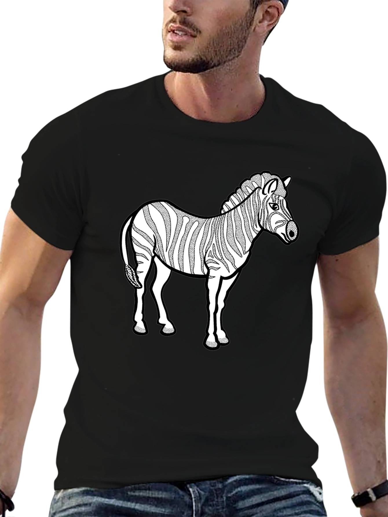 Black Zebra Graphic Print Black T-Shirt view 6