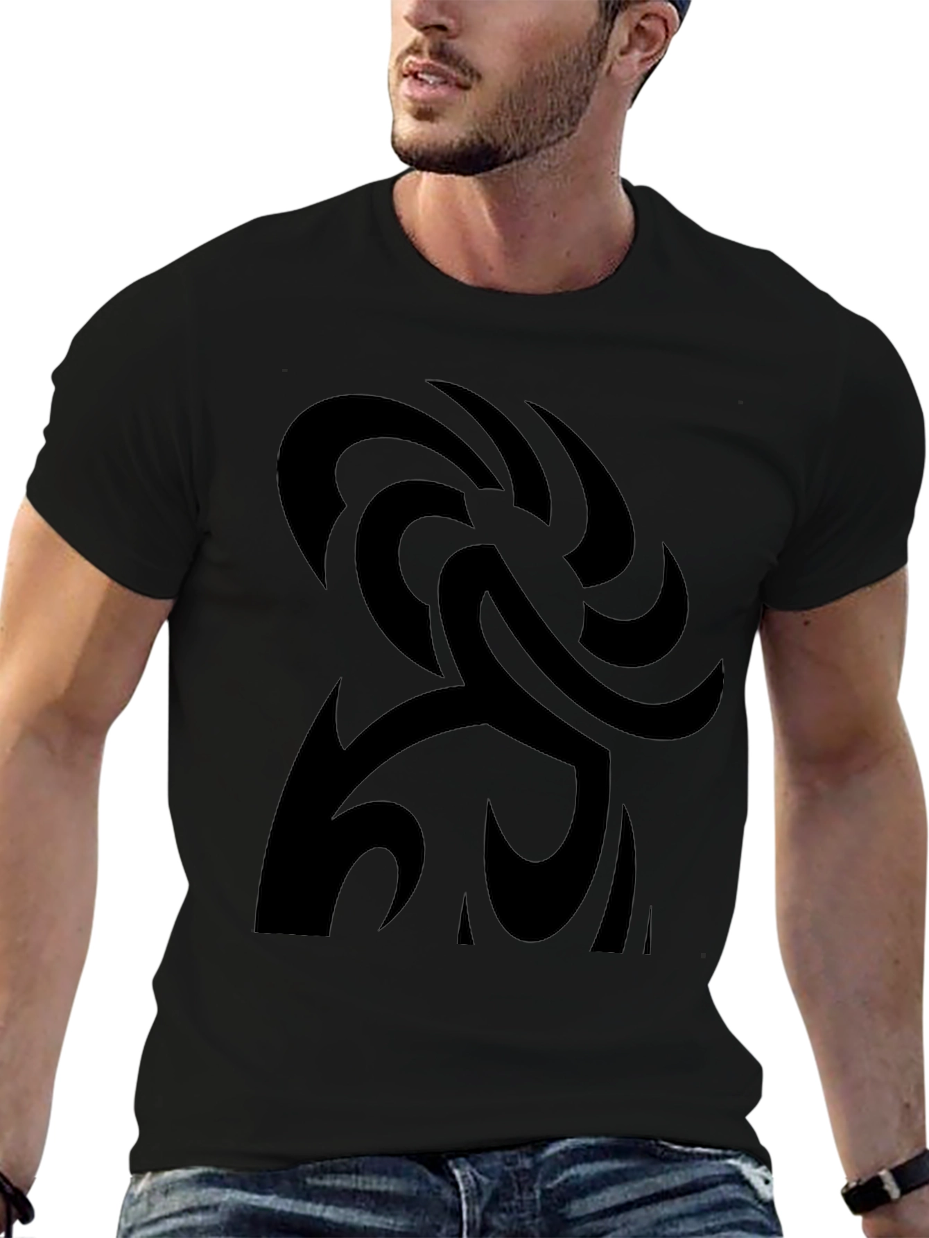 Black Black Graphic Tee - Abstract Design view 6