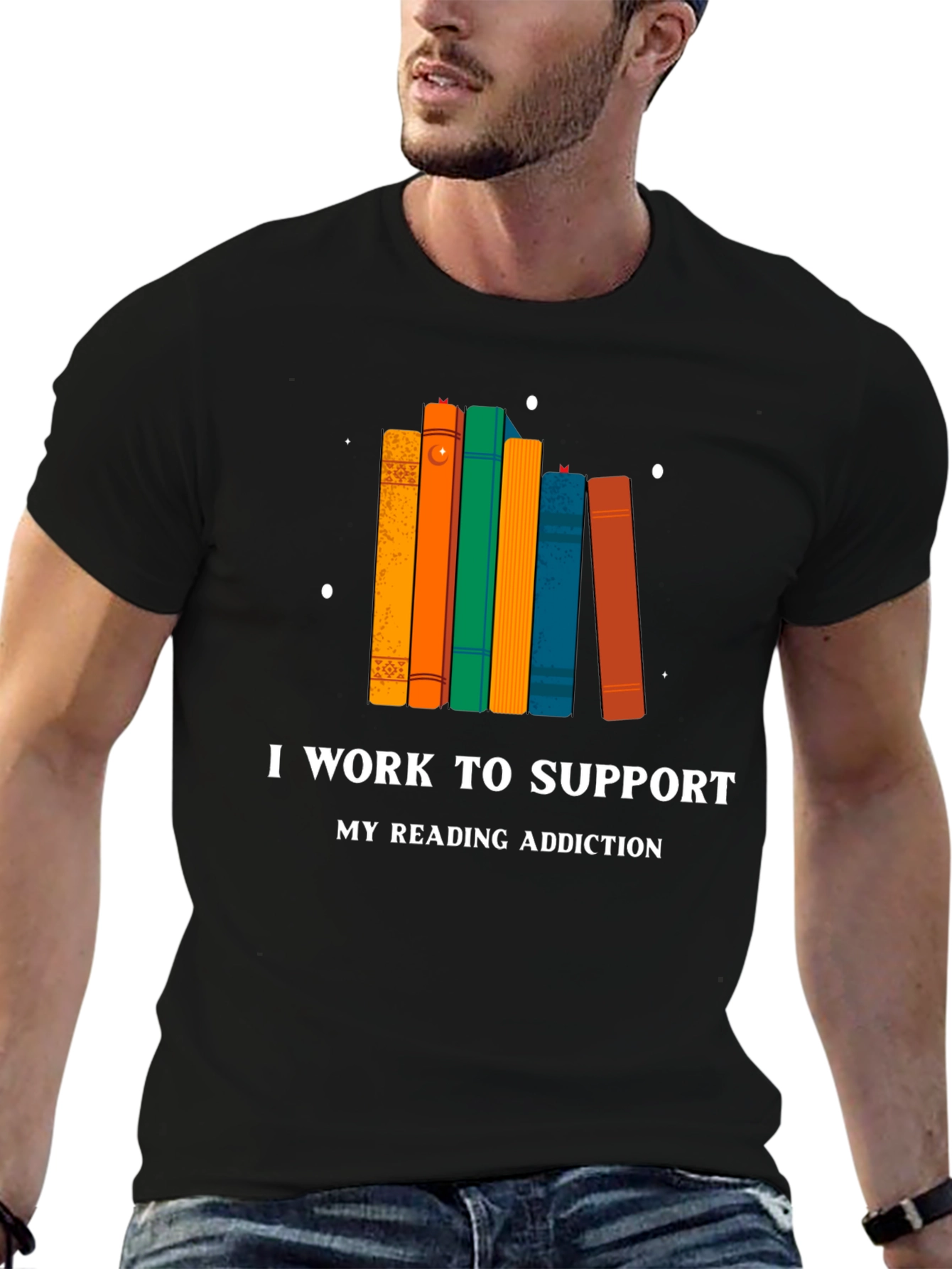 Black Reading Addiction T-Shirt - Black view 6
