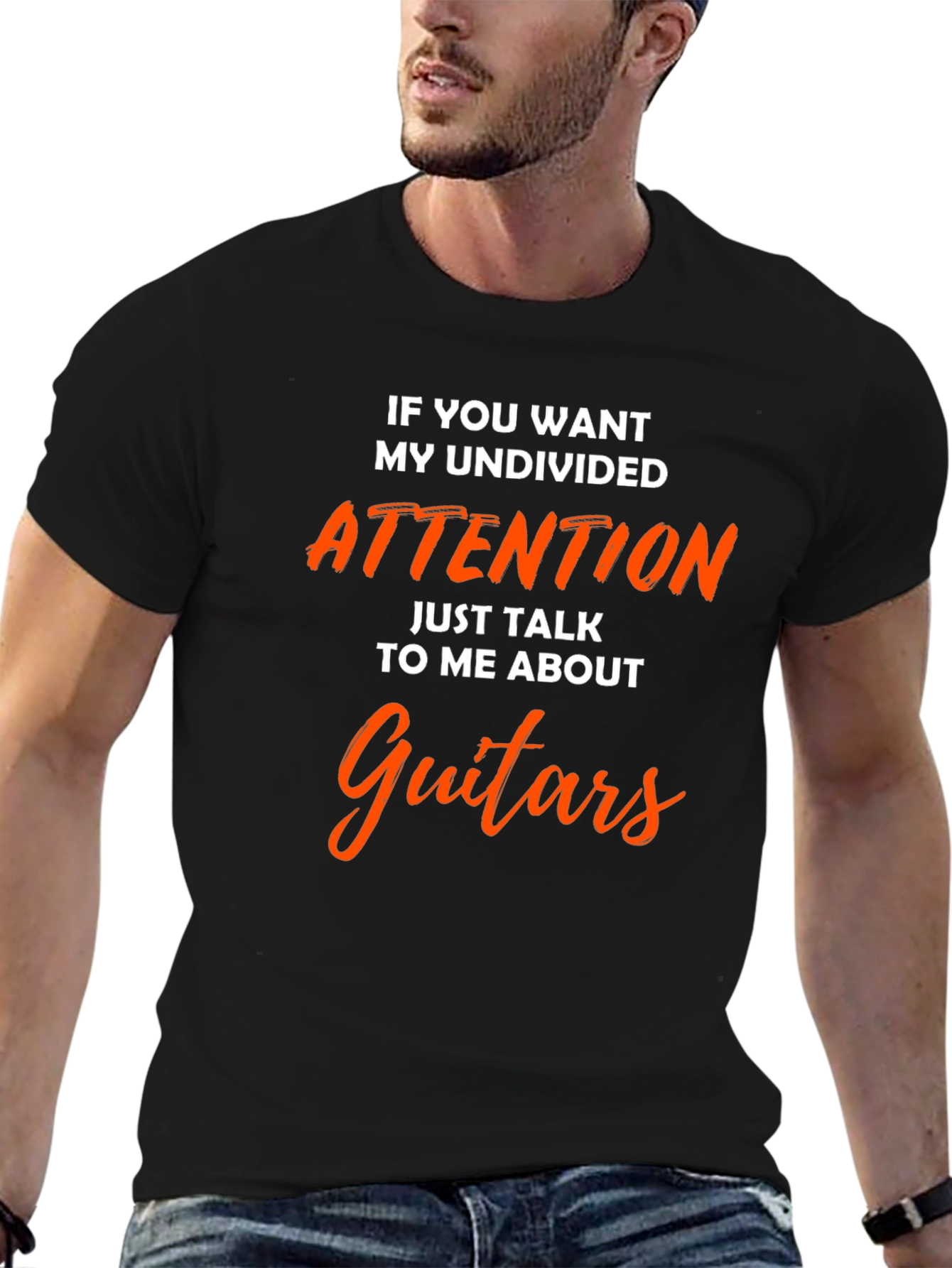 Black Guitar Lover T-Shirt - Undivided Attention Tee view 6