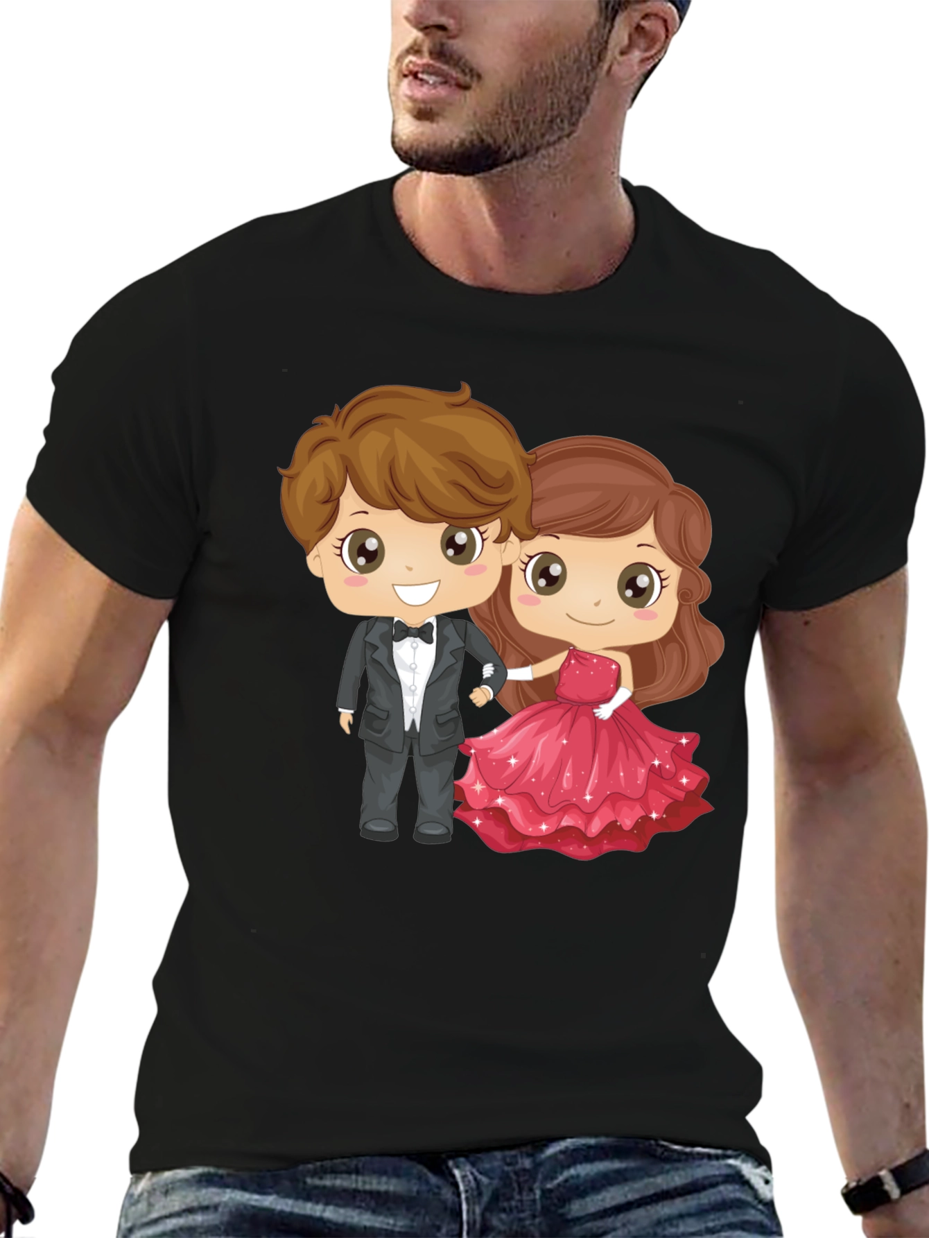 Black Cartoon Couple Graphic Black T-Shirt view 6