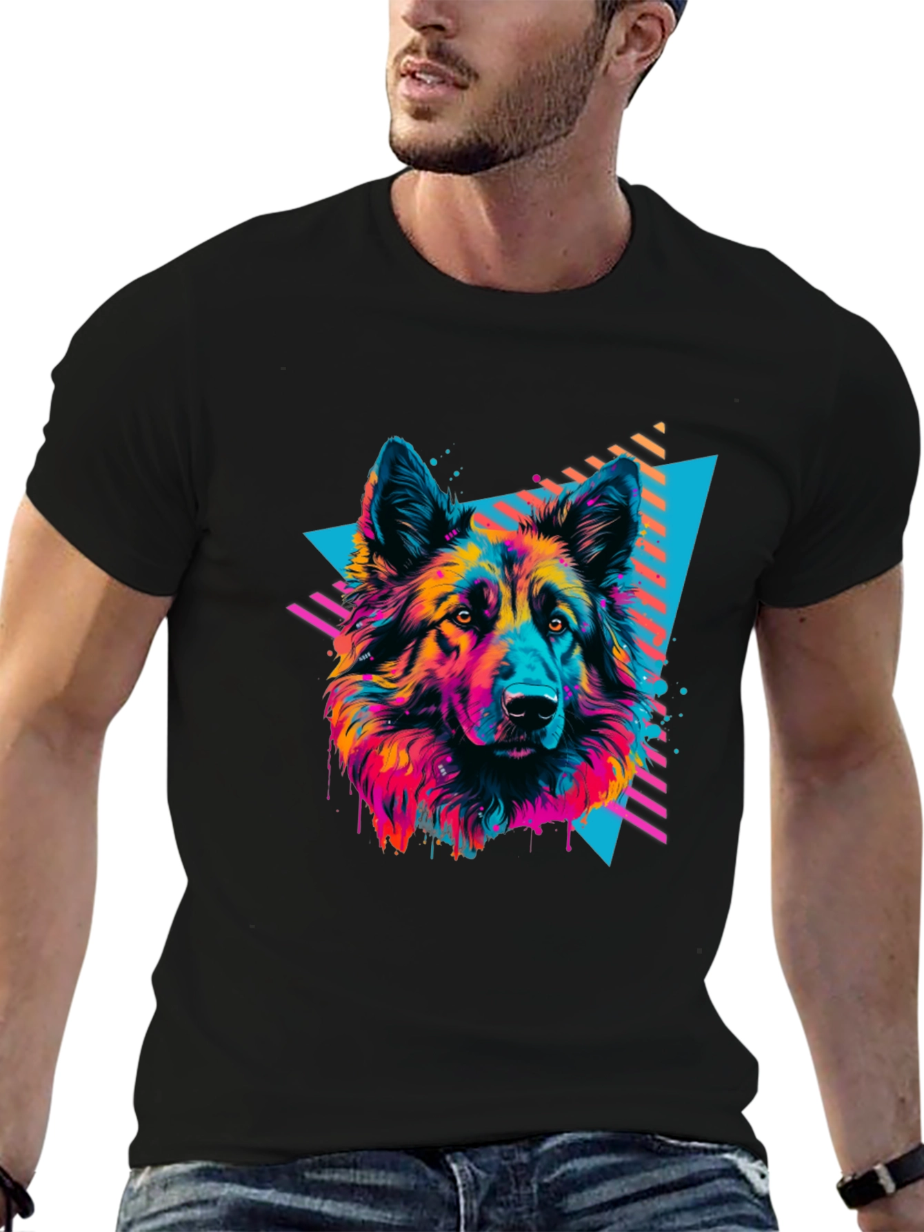 Black Neon Wolf Graphic Tee - Retro Style view 6