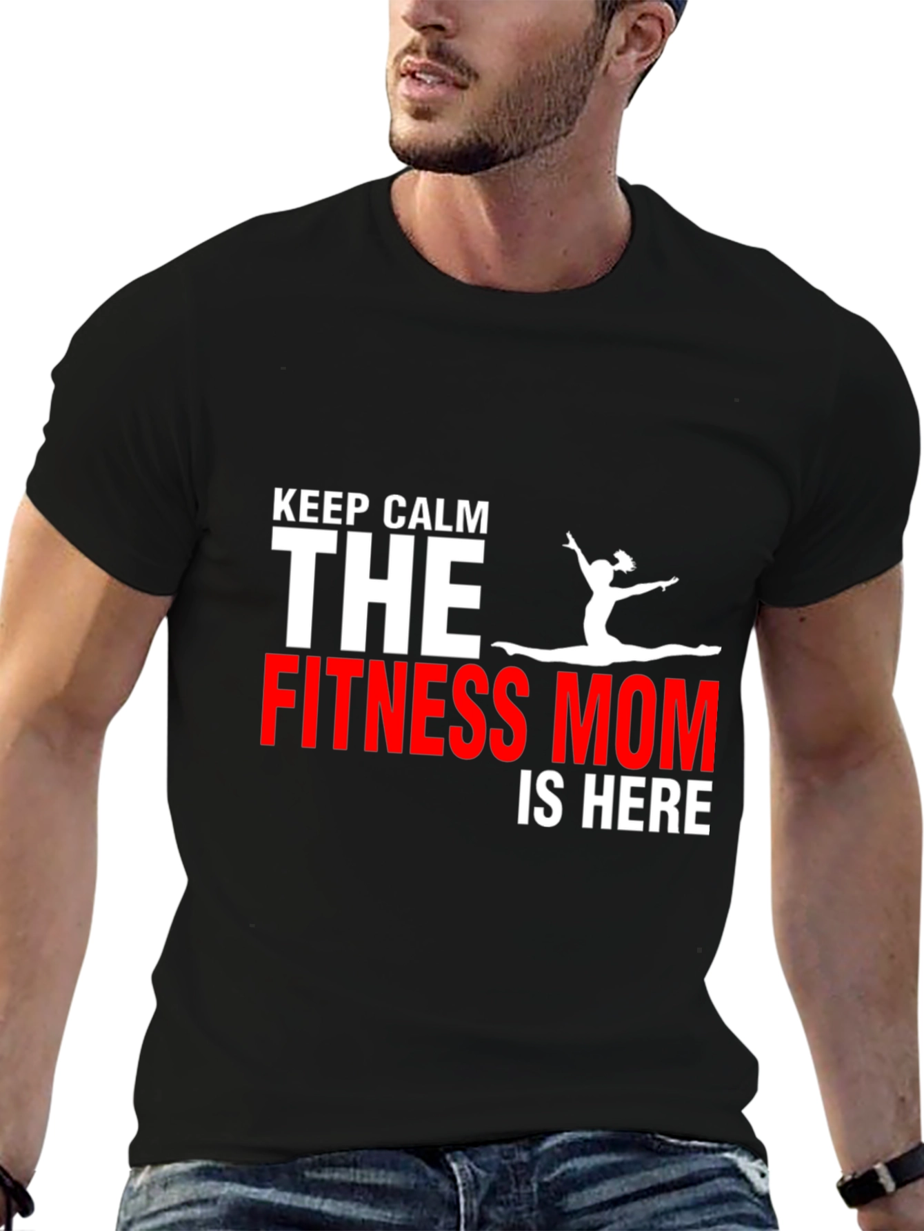 Black Fitness Mom T-Shirt - Keep Calm Gym Motivation view 6