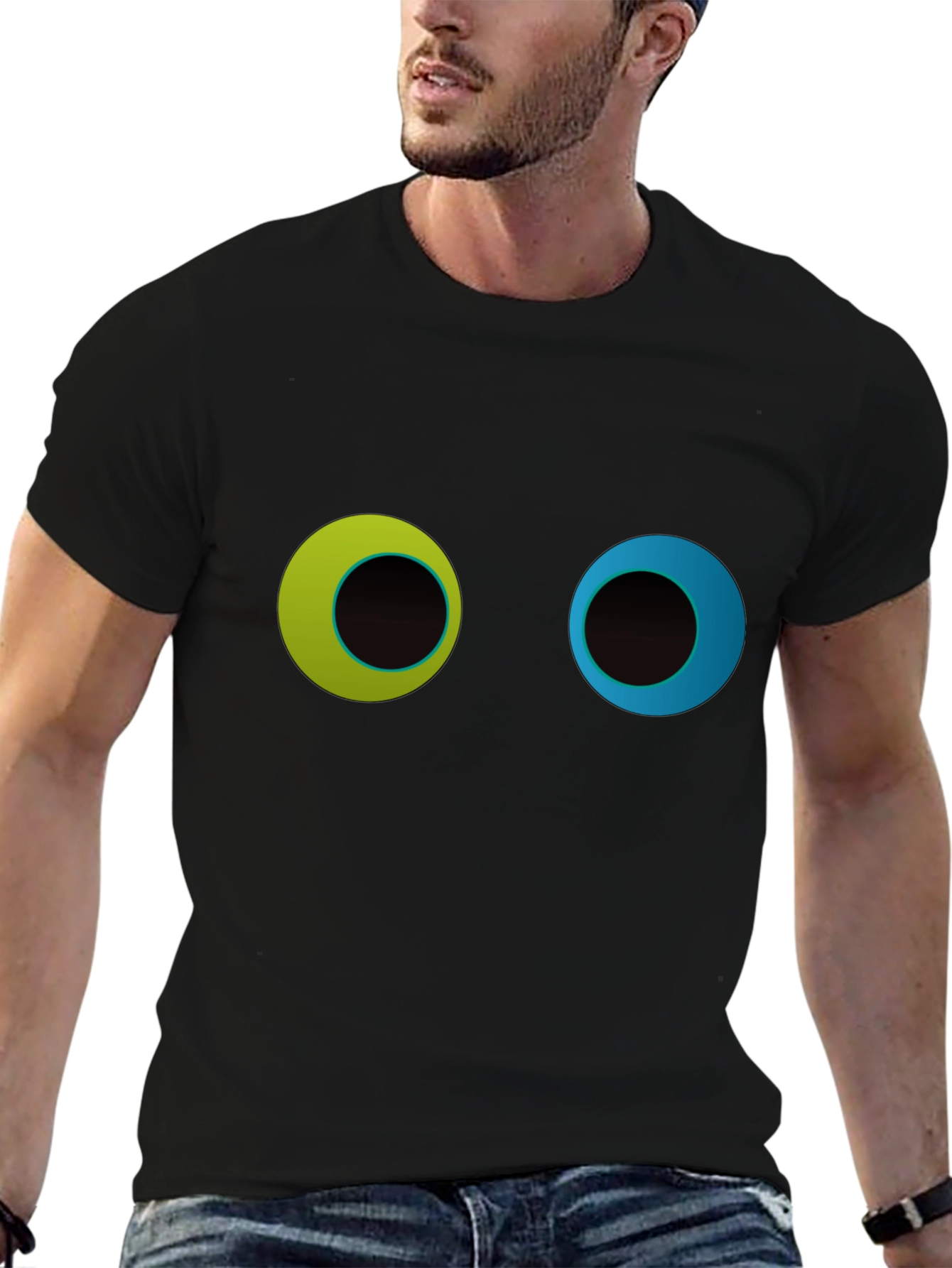 Black Funny Googly Eyes Graphic Black T-Shirt view 6