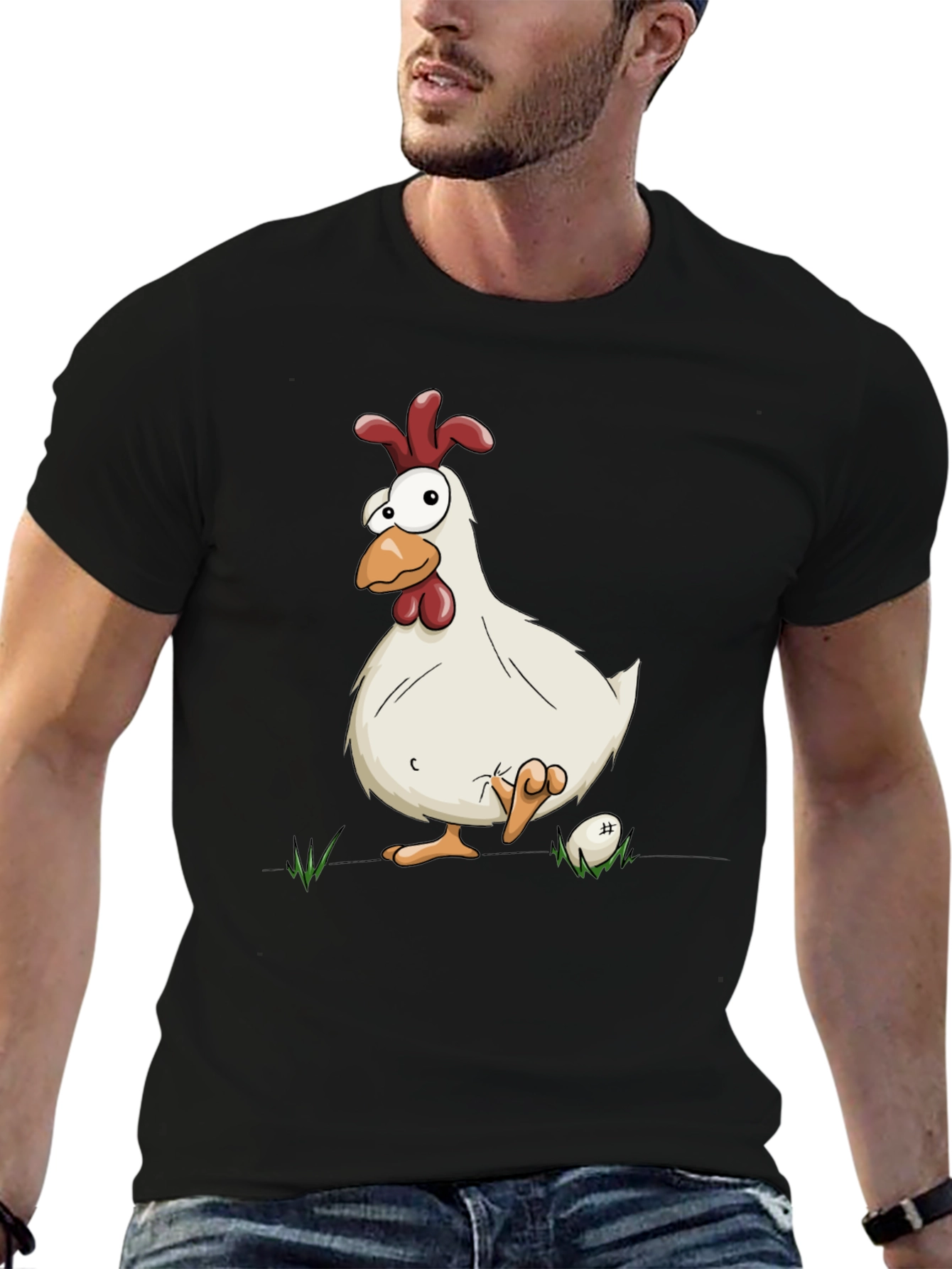 Black Funny Chicken Graphic Black T-Shirt view 6