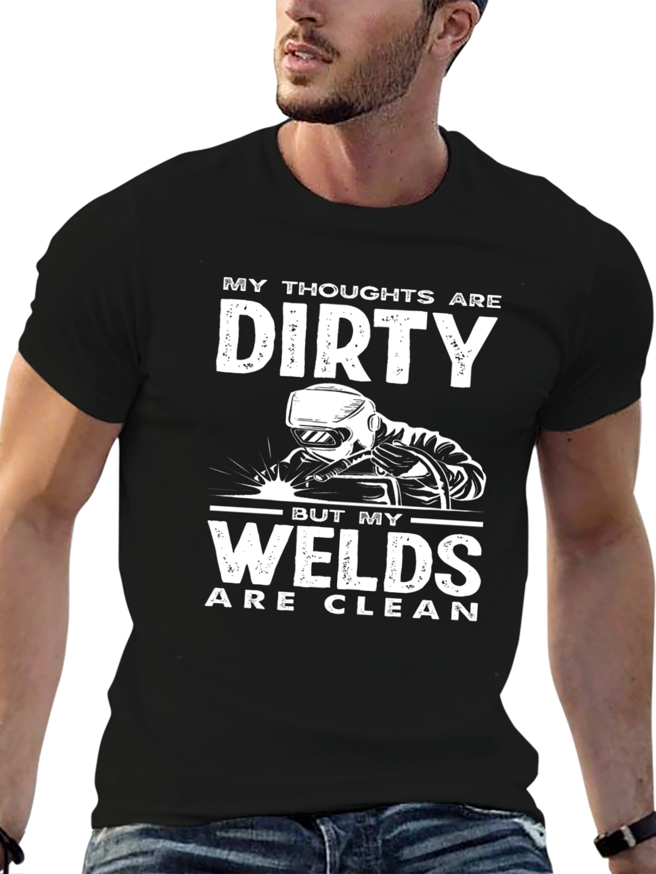 Black Dirty Thoughts, Clean Welds Funny Welding T-Shirt view 6