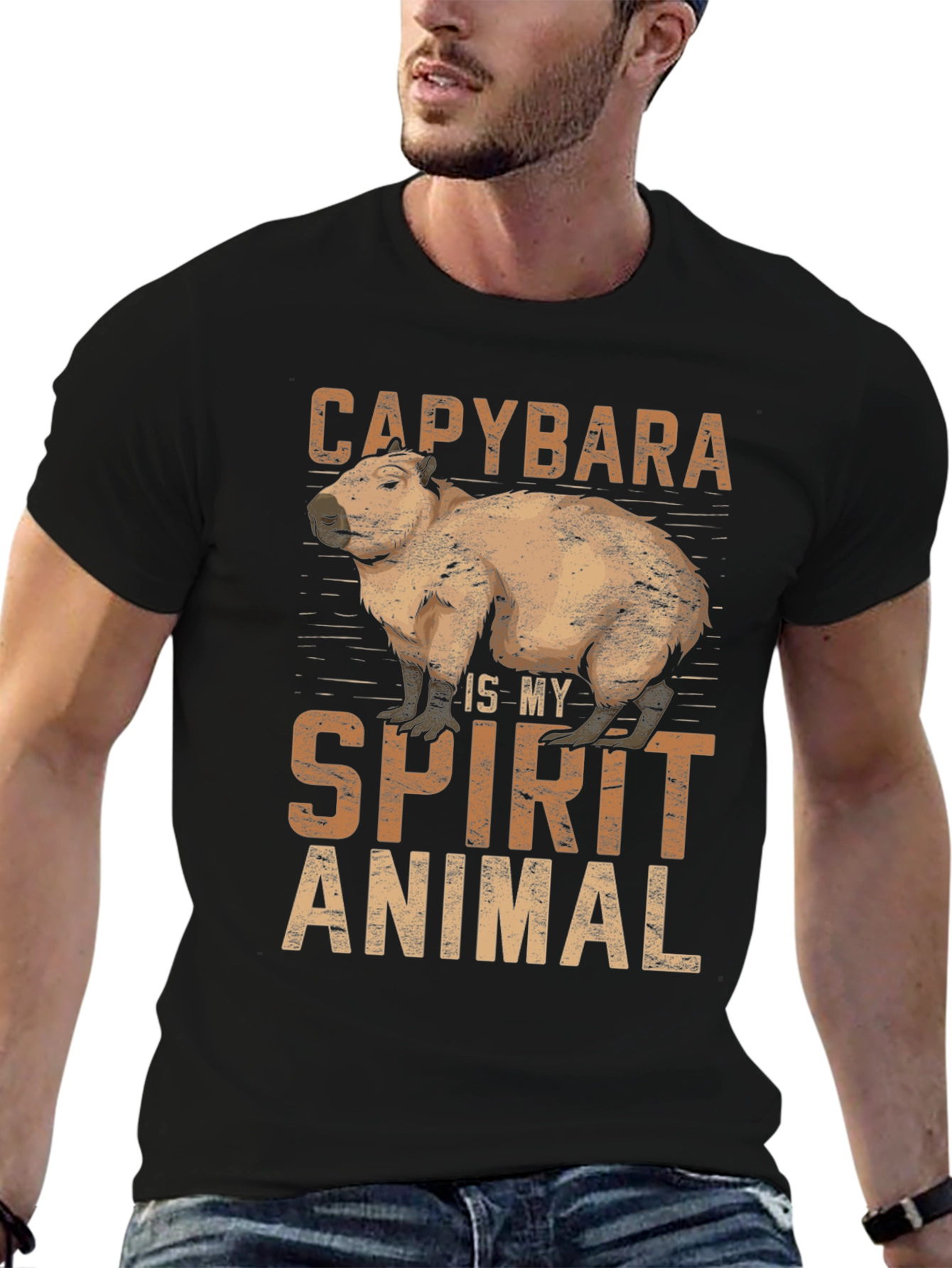 Black Capybara Spirit Animal Graphic T-Shirt - Unisex view 6