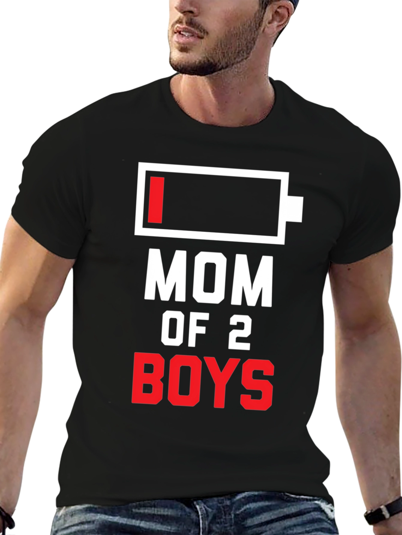 Mom of 2 Boys Low Battery Black T-Shirt - 6