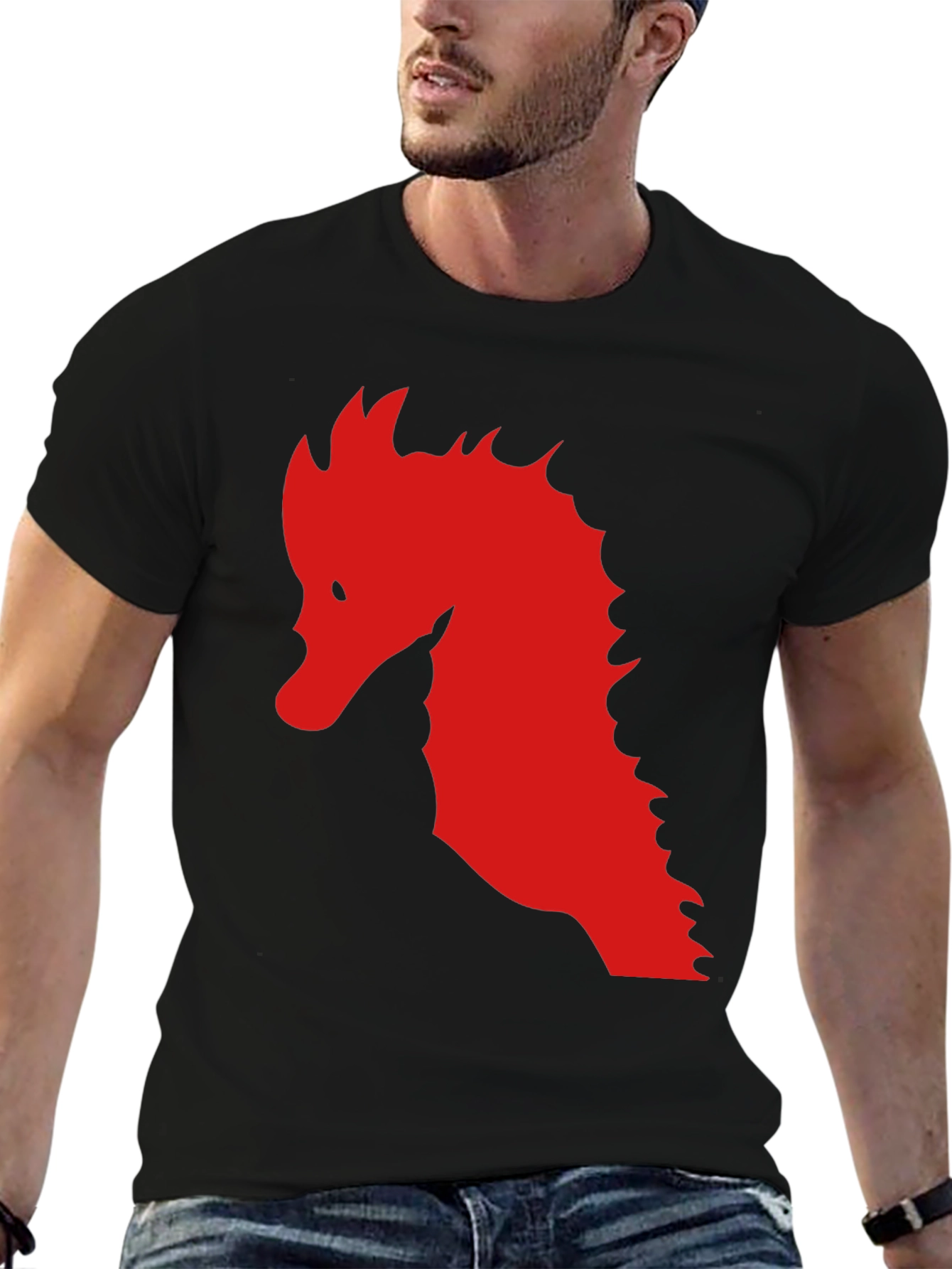 Black Red Dragon Silhouette Graphic Black T-Shirt view 6