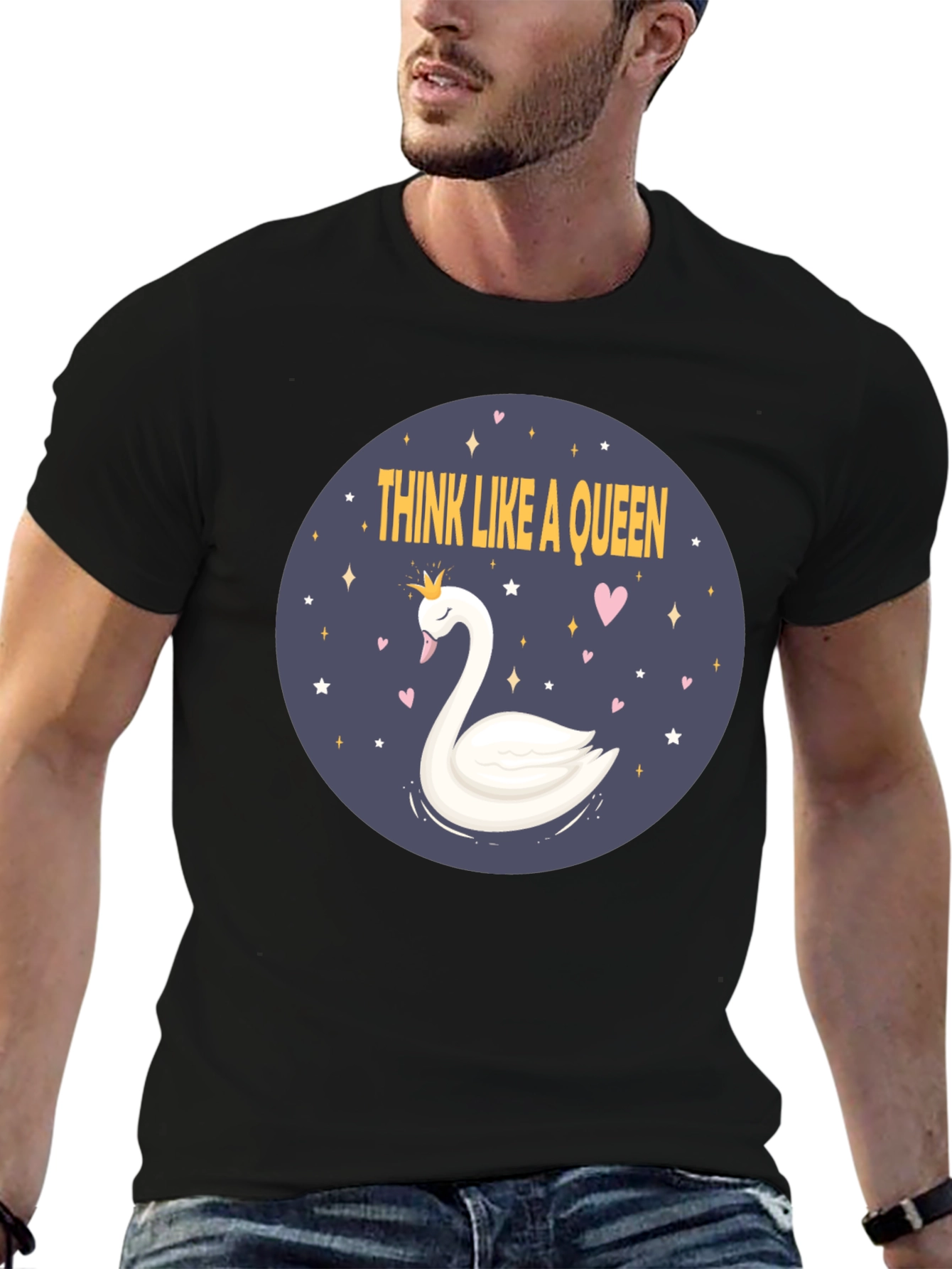 Black Think Like A Queen Swan Graphic Tee view 6