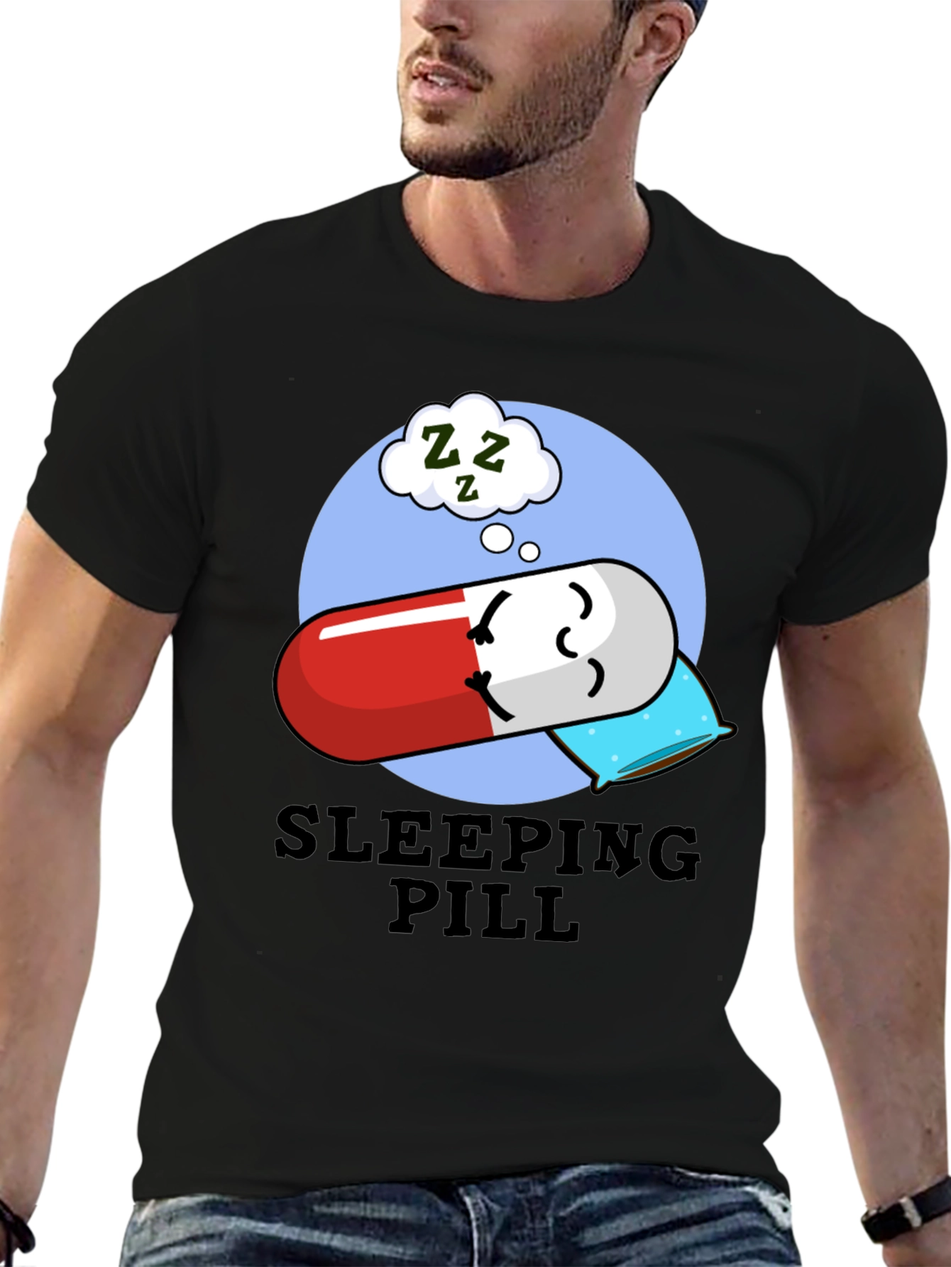 Black Sleeping Pill Funny Graphic T-Shirt - Unisex view 6