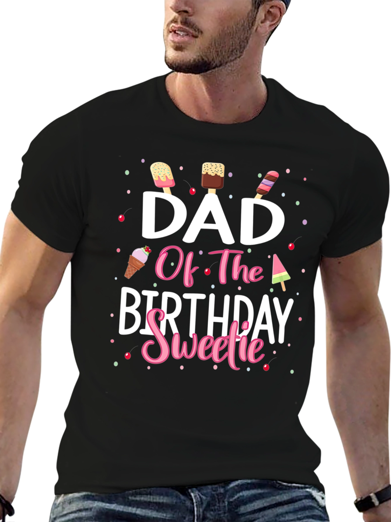 Black Dad Of The Birthday Sweetie T-Shirt view 6