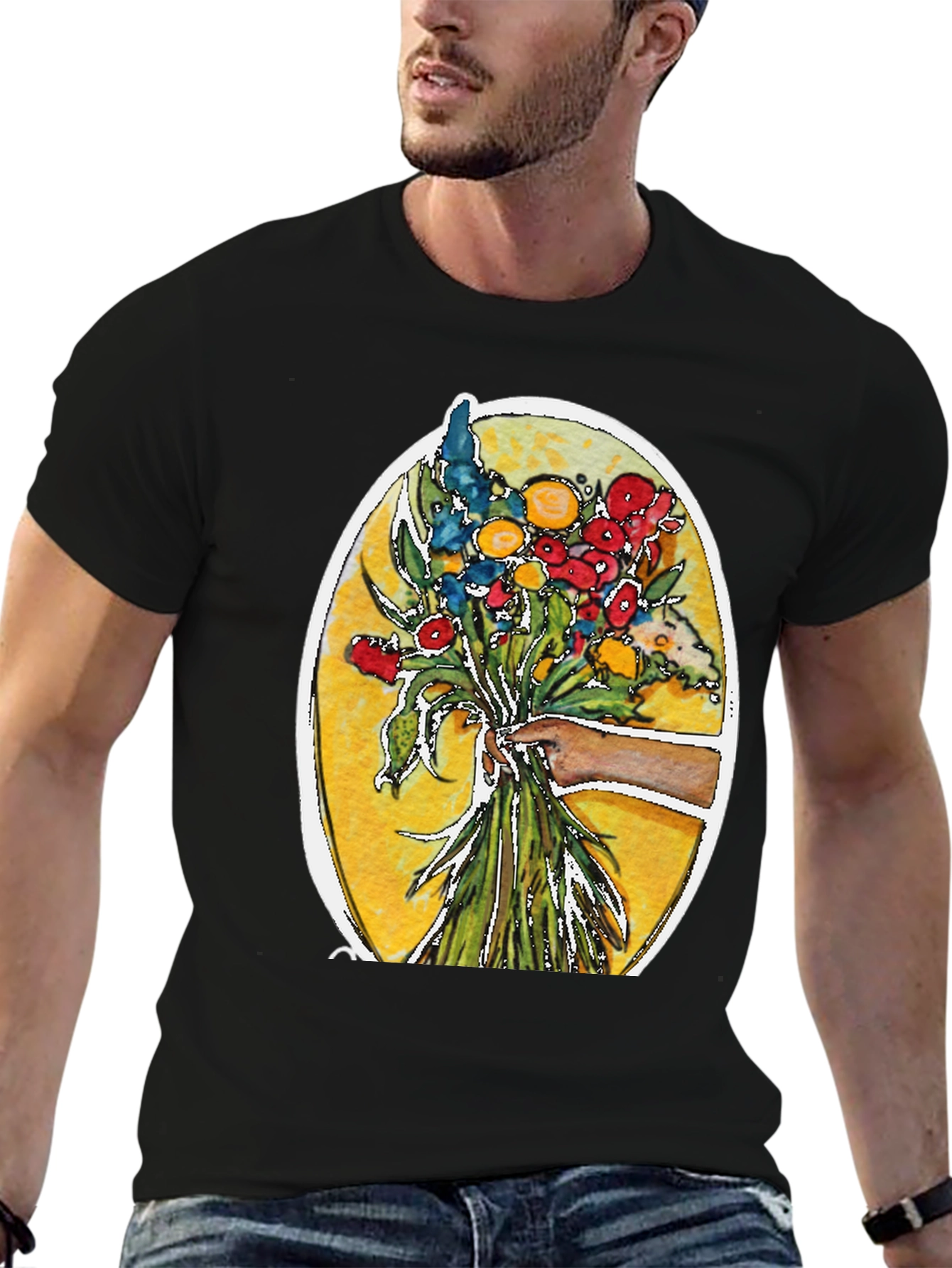 Black Floral Bouquet Graphic T-Shirt view 6