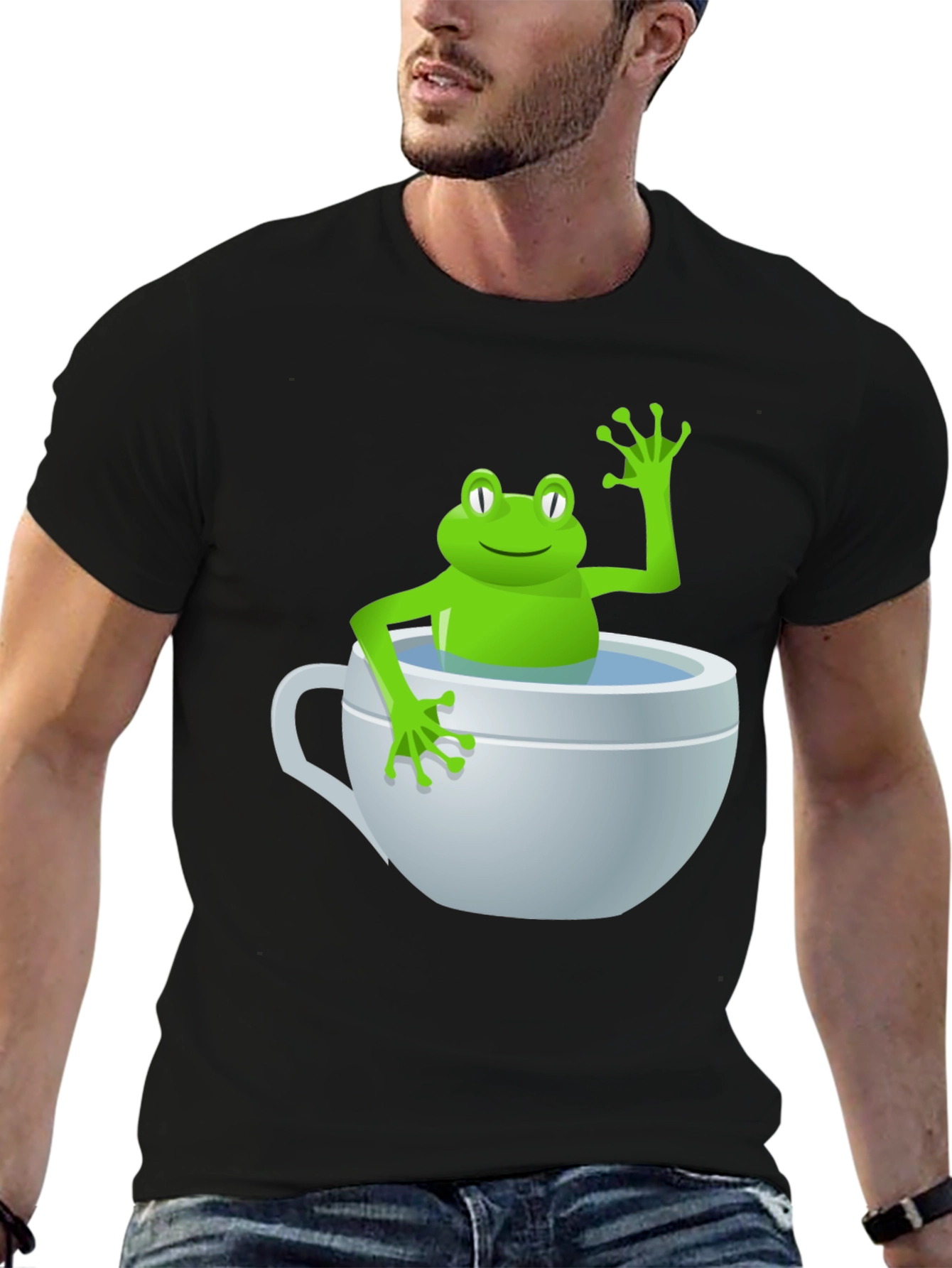Black Frog in a Cup Graphic Tee - Funny Animal Shirt view 6