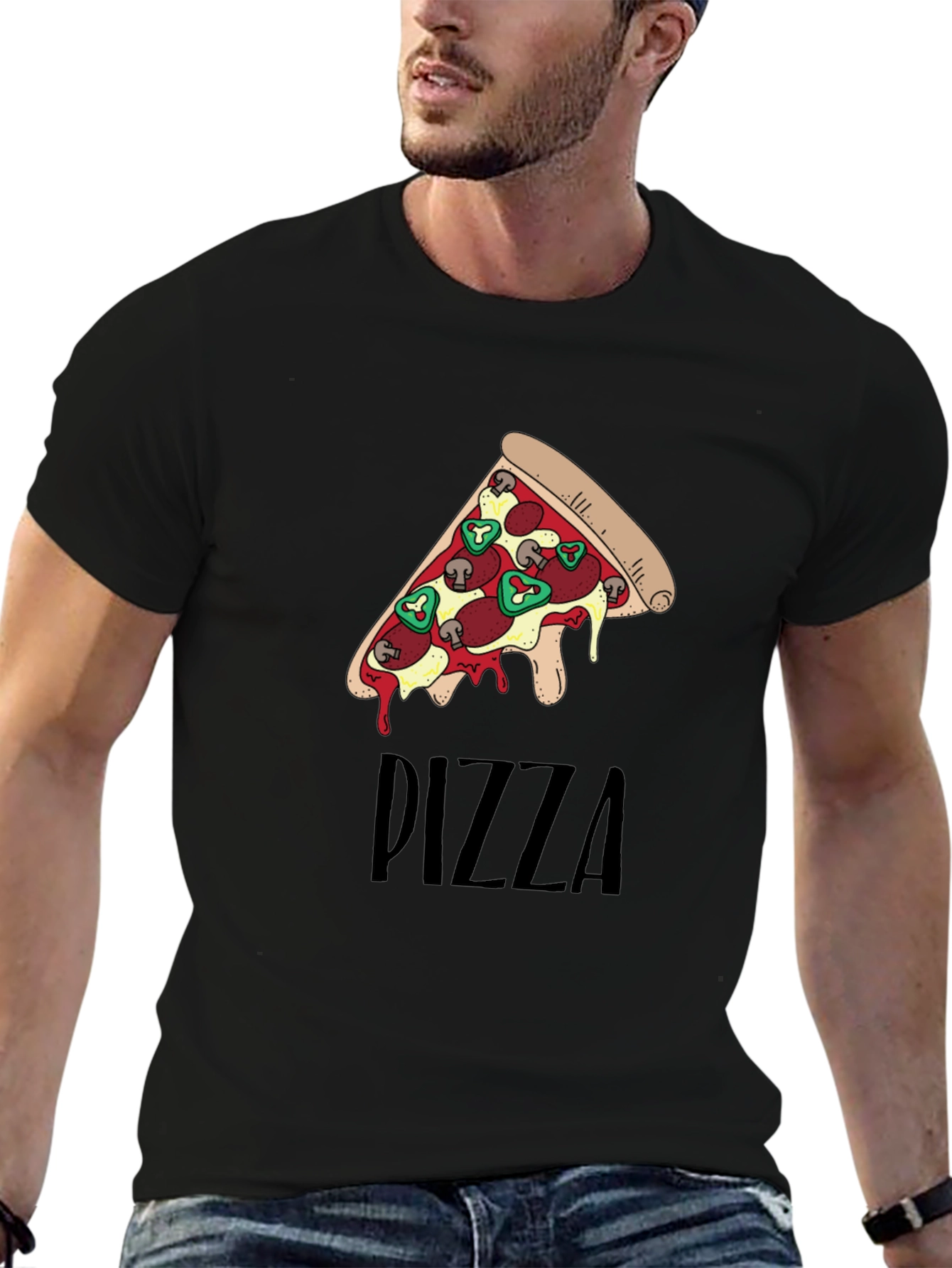 Black Pizza Slice Graphic Print Black T-Shirt view 6