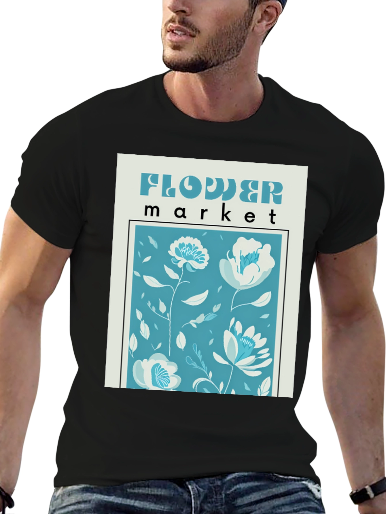 Black Floral Market Graphic Tee - Stylish Black Cotton Shirt view 6