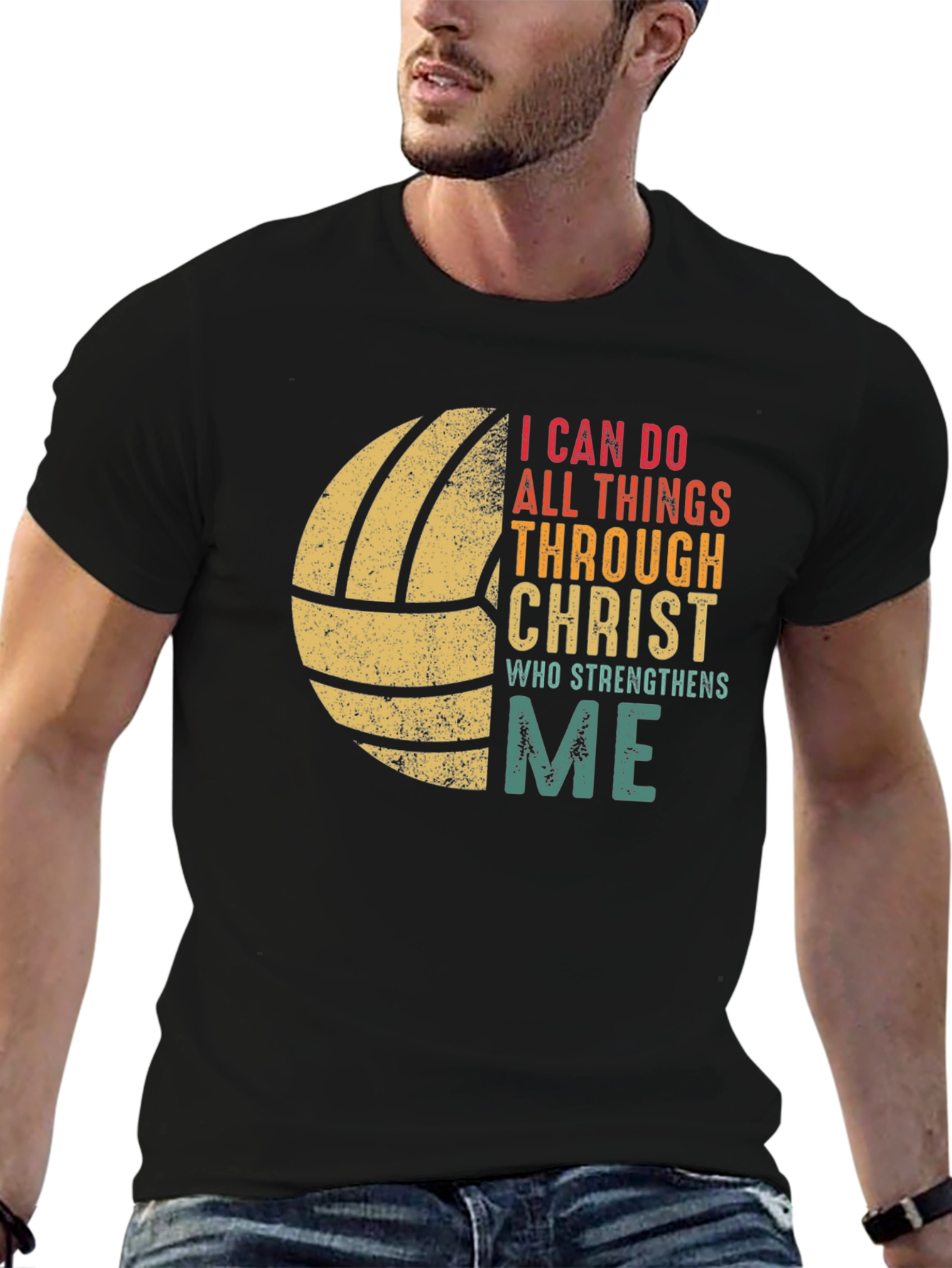 Black Volleyball I Can Do All Things T-Shirt view 6