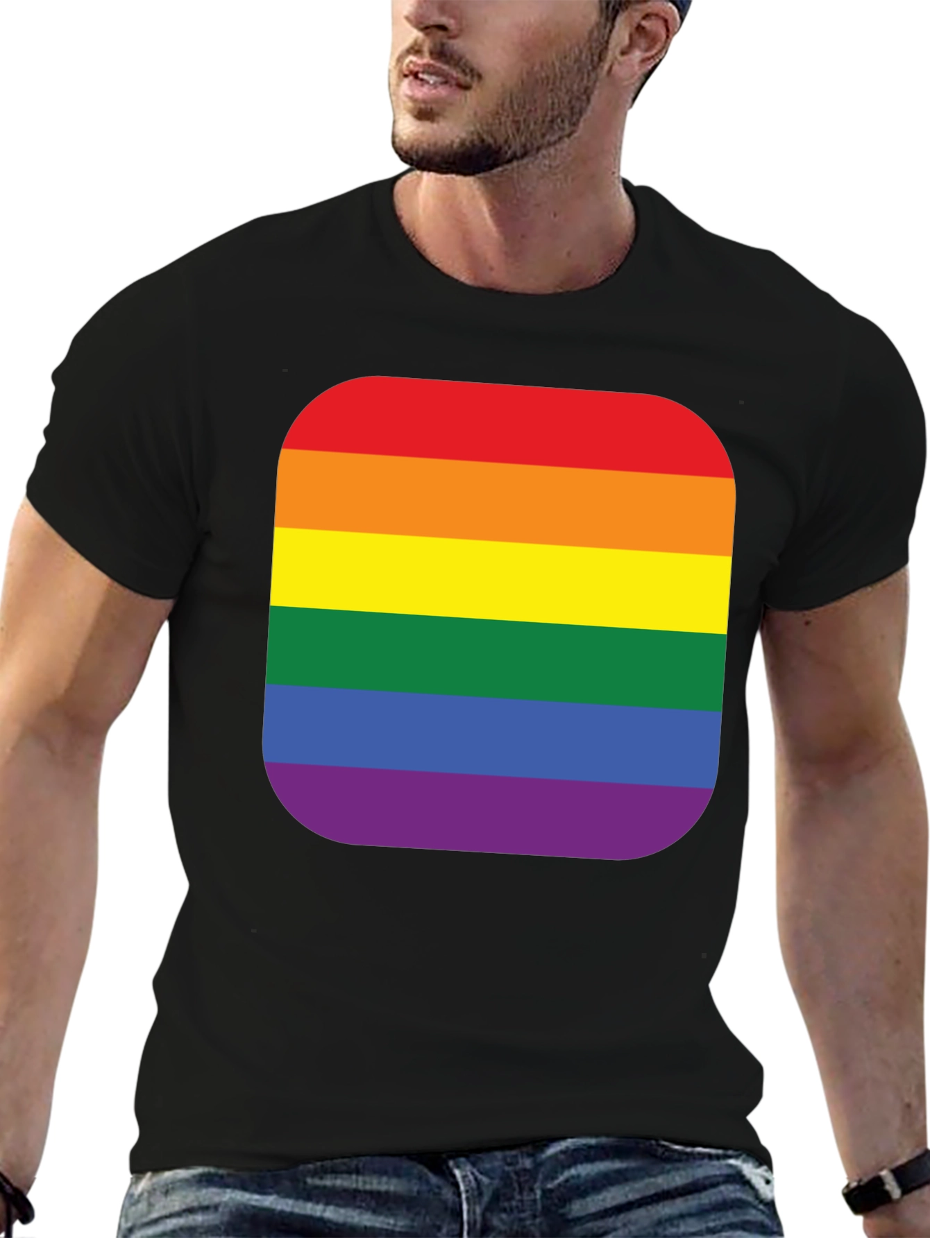 Black Pride Rainbow Stripe T-Shirt - Black Cotton Blend view 6