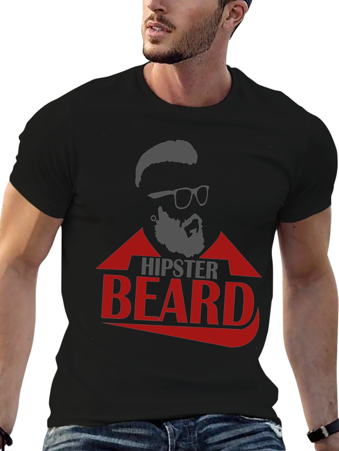 Black Hipster Beard Graphic T-Shirt view 6