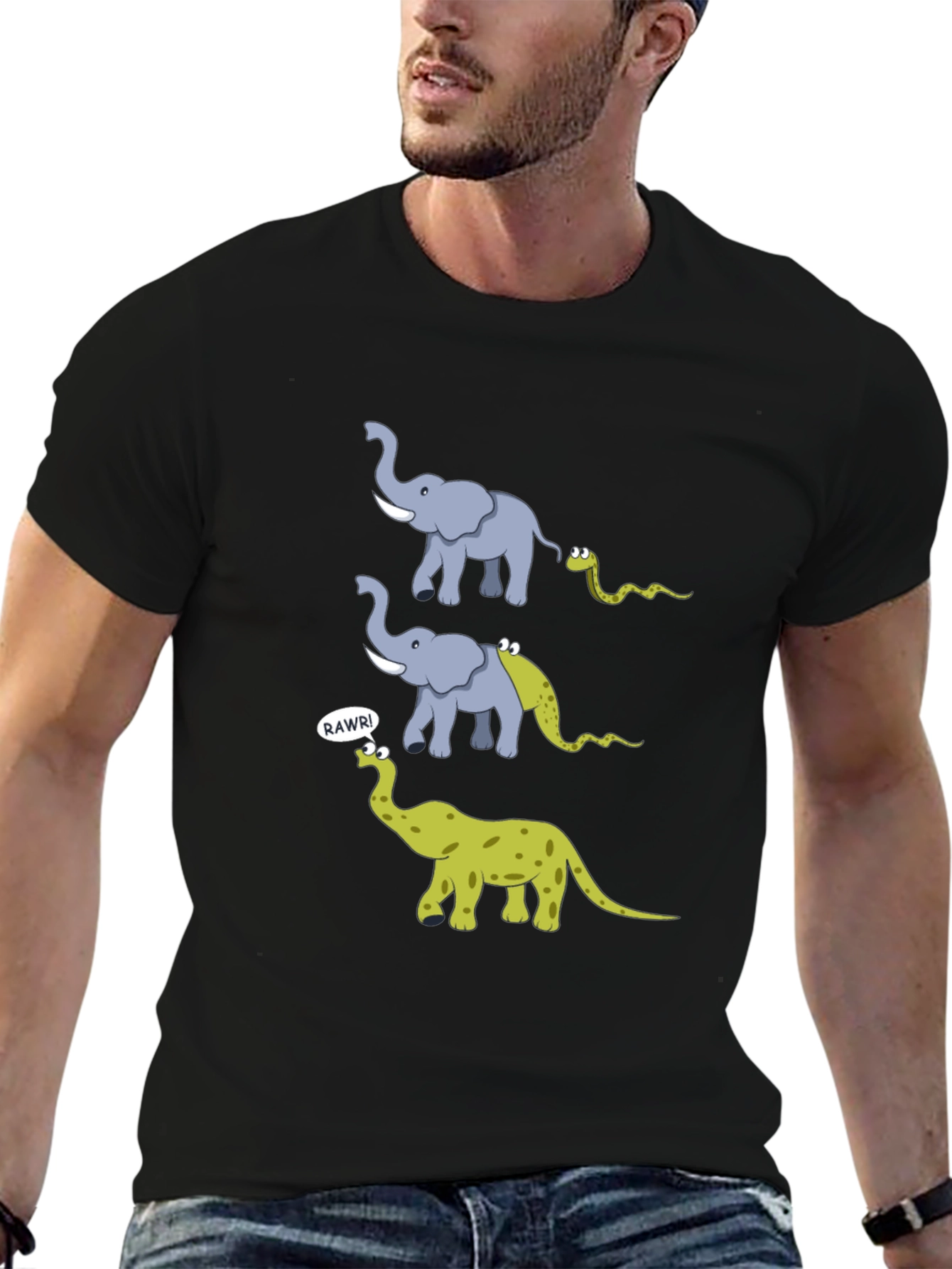 Black Elephant Evolution T-Shirt - Funny Dinosaur Design view 6