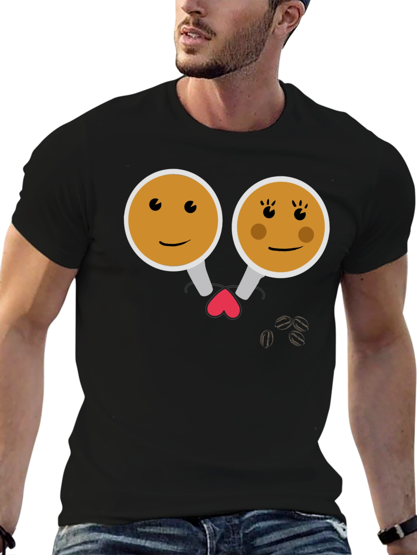 Black Cute Coffee Couple Graphic Tee - Black view 6
