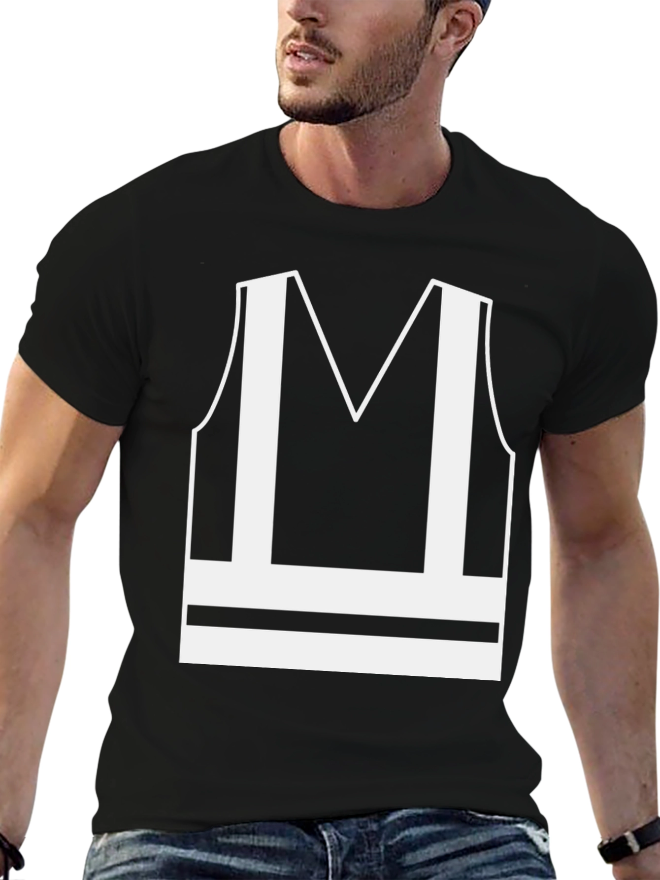 Black Safety Vest Graphic Tee - Black Crew Neck view 6