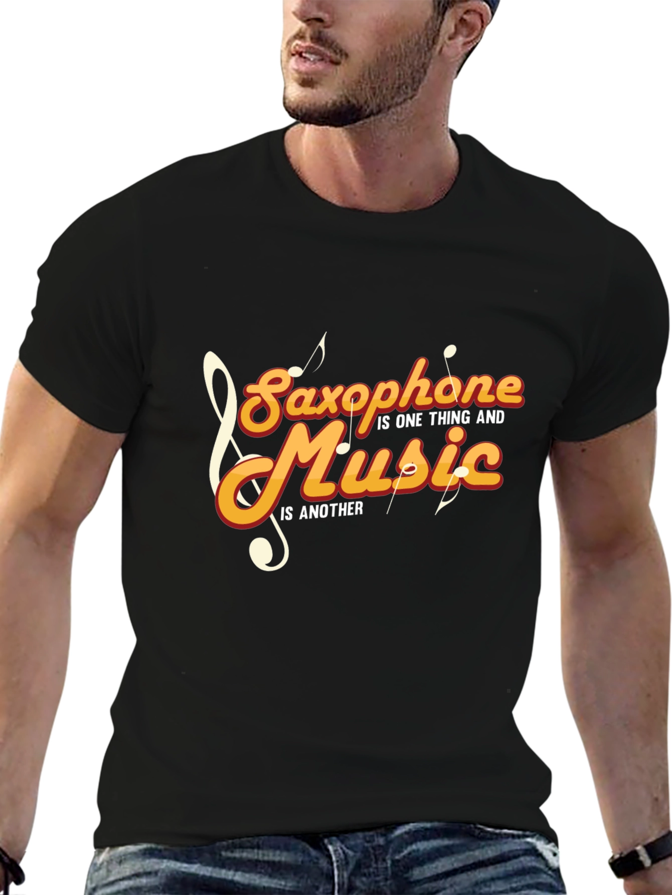 Black Saxophone and Music Graphic T-Shirt - Stylish Black Tee view 6