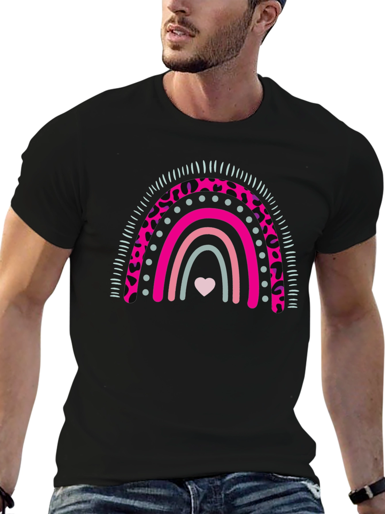 Black Rainbow Heart Graphic Tee - Black view 6