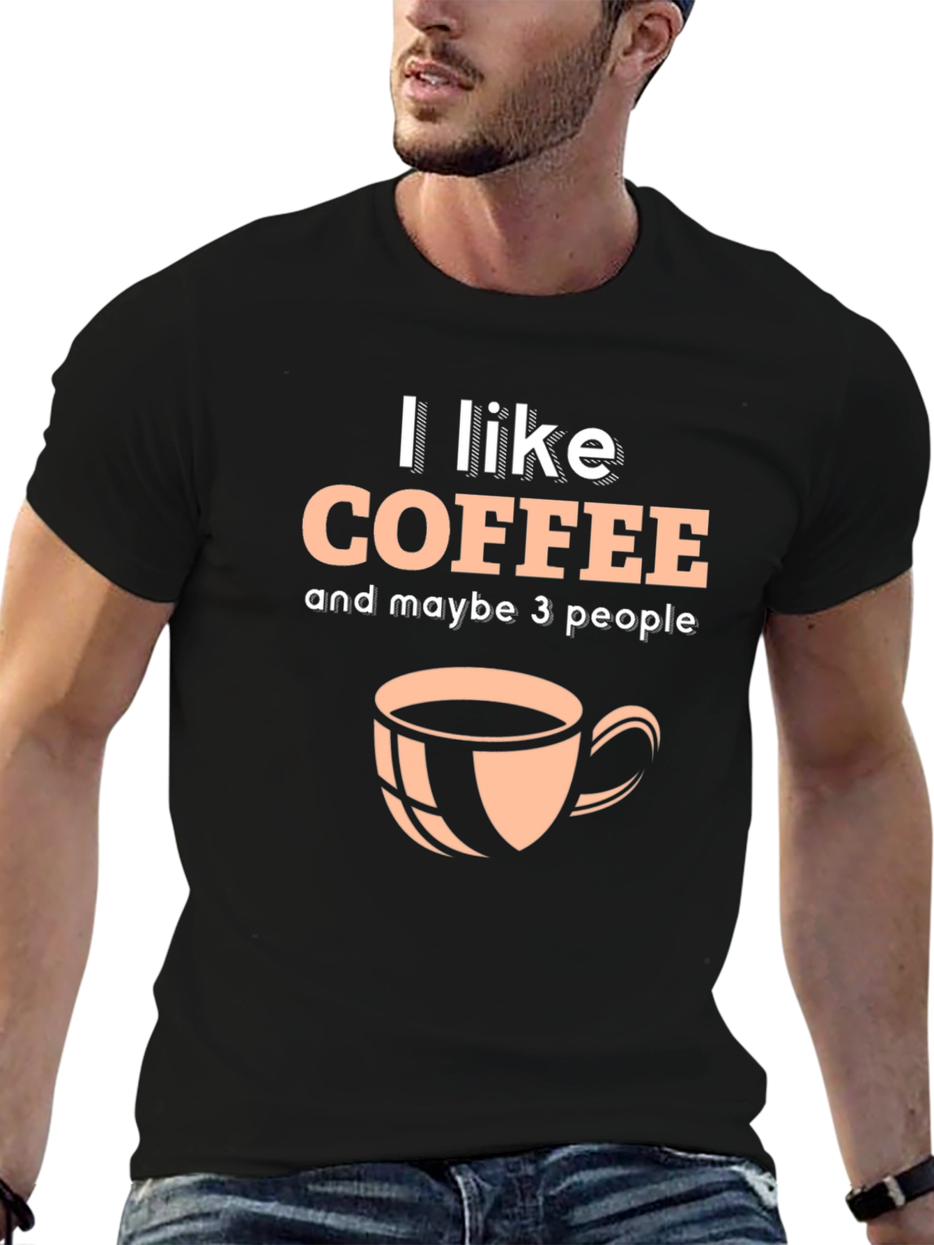 Black I Like Coffee Graphic T-Shirt - Black, Crew Neck view 6