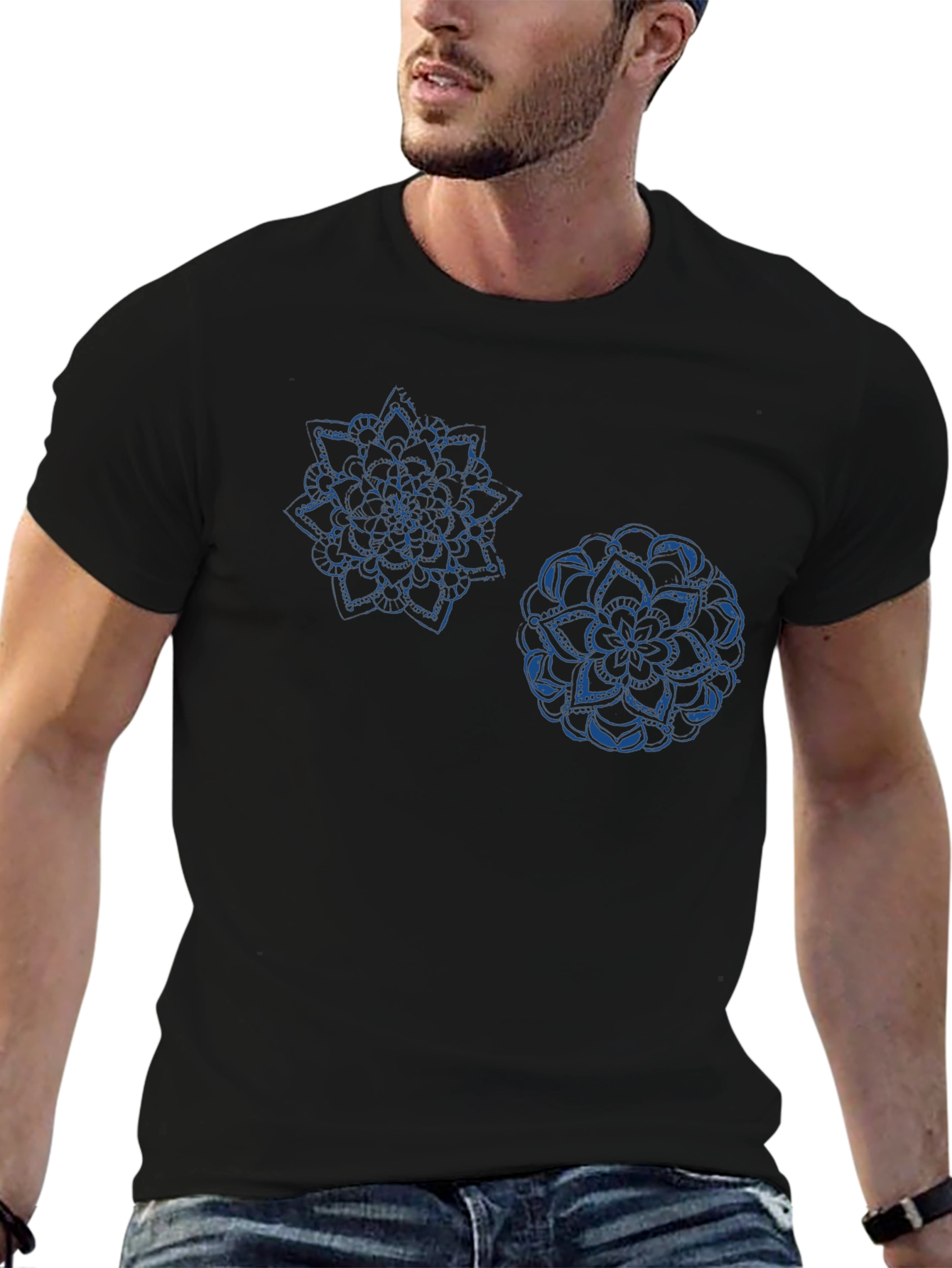 Black Geometric Mandala Print Black T-Shirt view 6