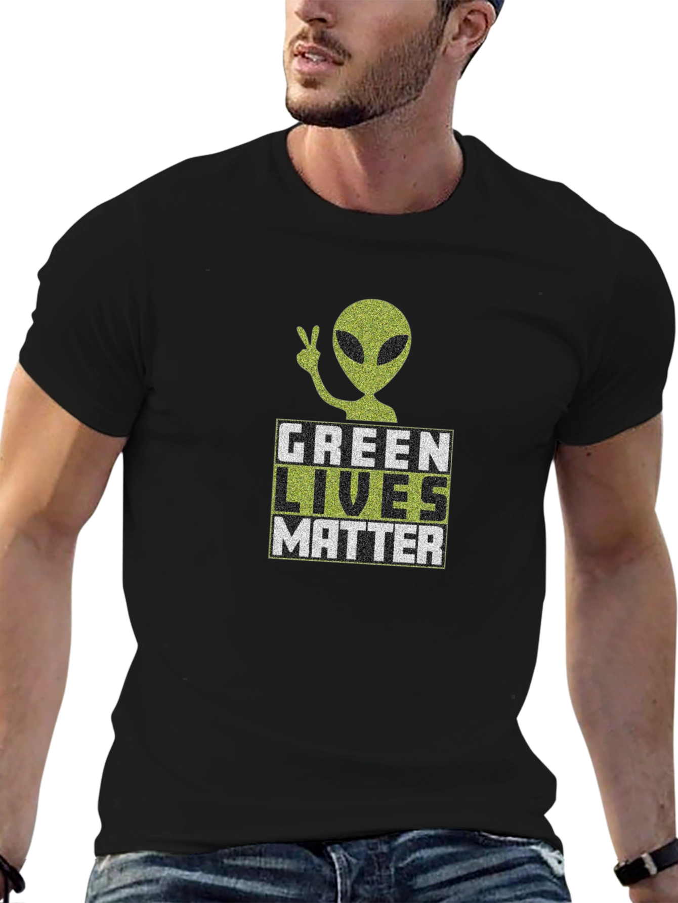Black Green Lives Matter Alien Graphic T-Shirt view 6