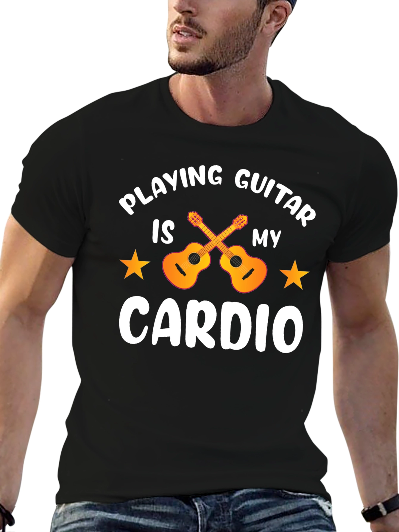 Black Guitar Cardio T-Shirt: Musician's Workout Tee view 6