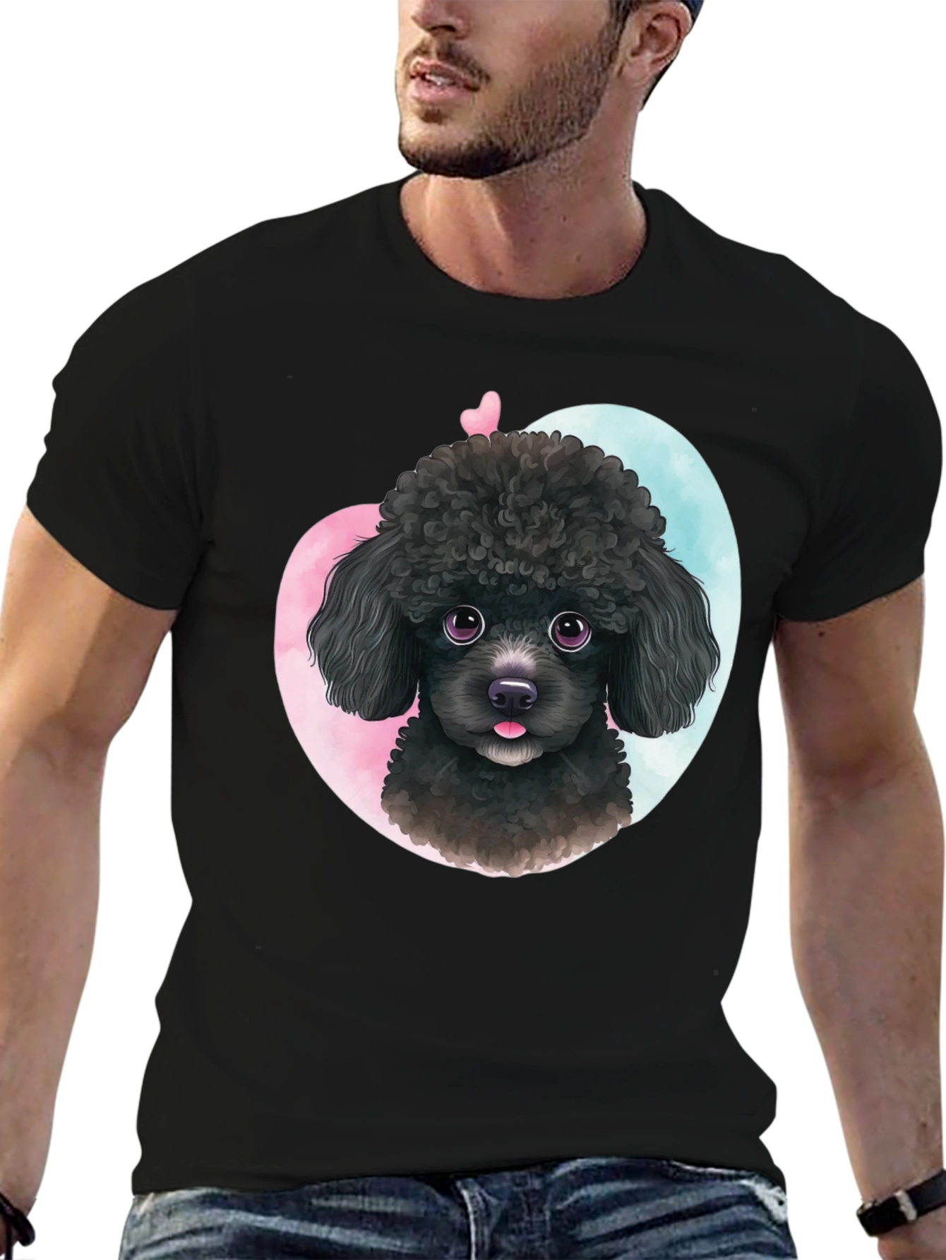 Black Cute Poodle Heart T-Shirt - Black view 6