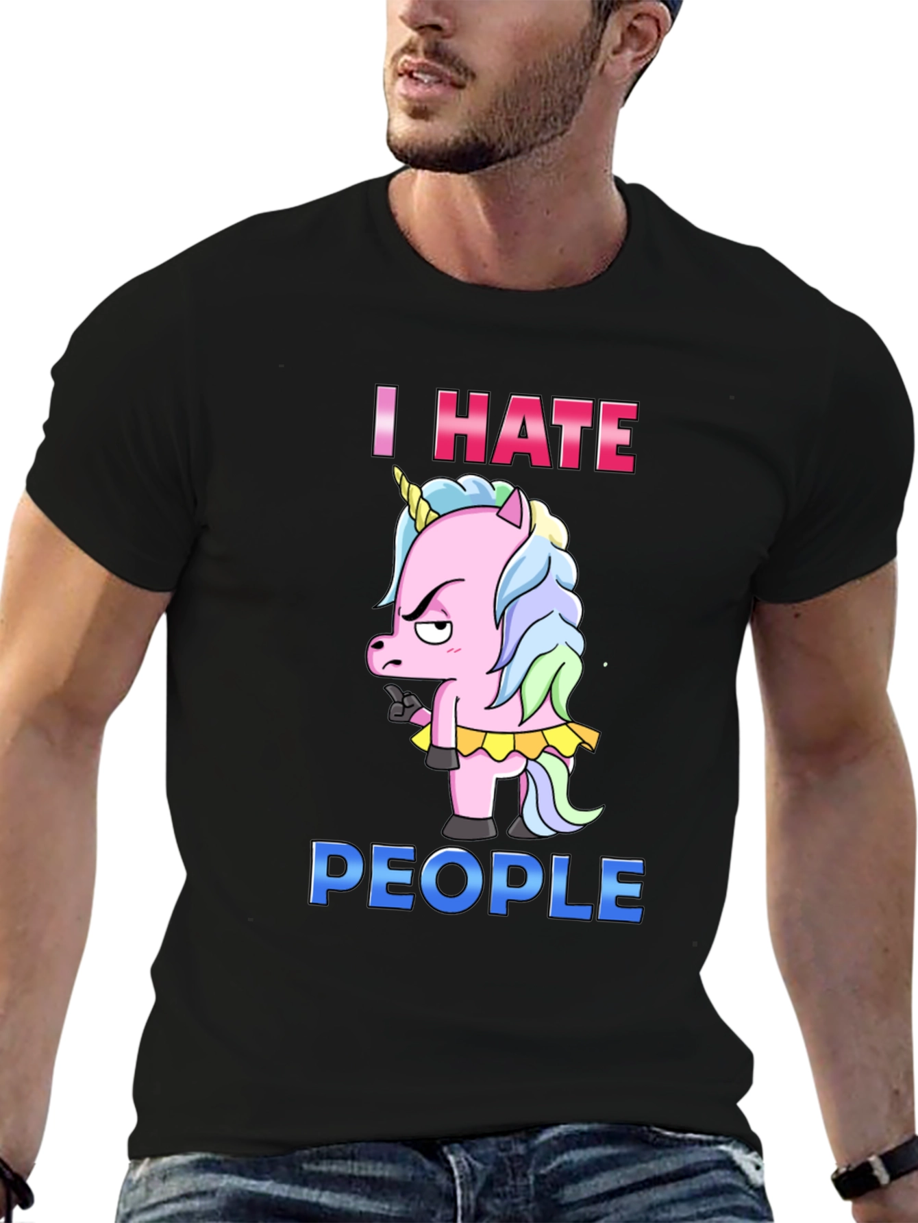 Black I Hate People Unicorn Graphic T-Shirt view 6