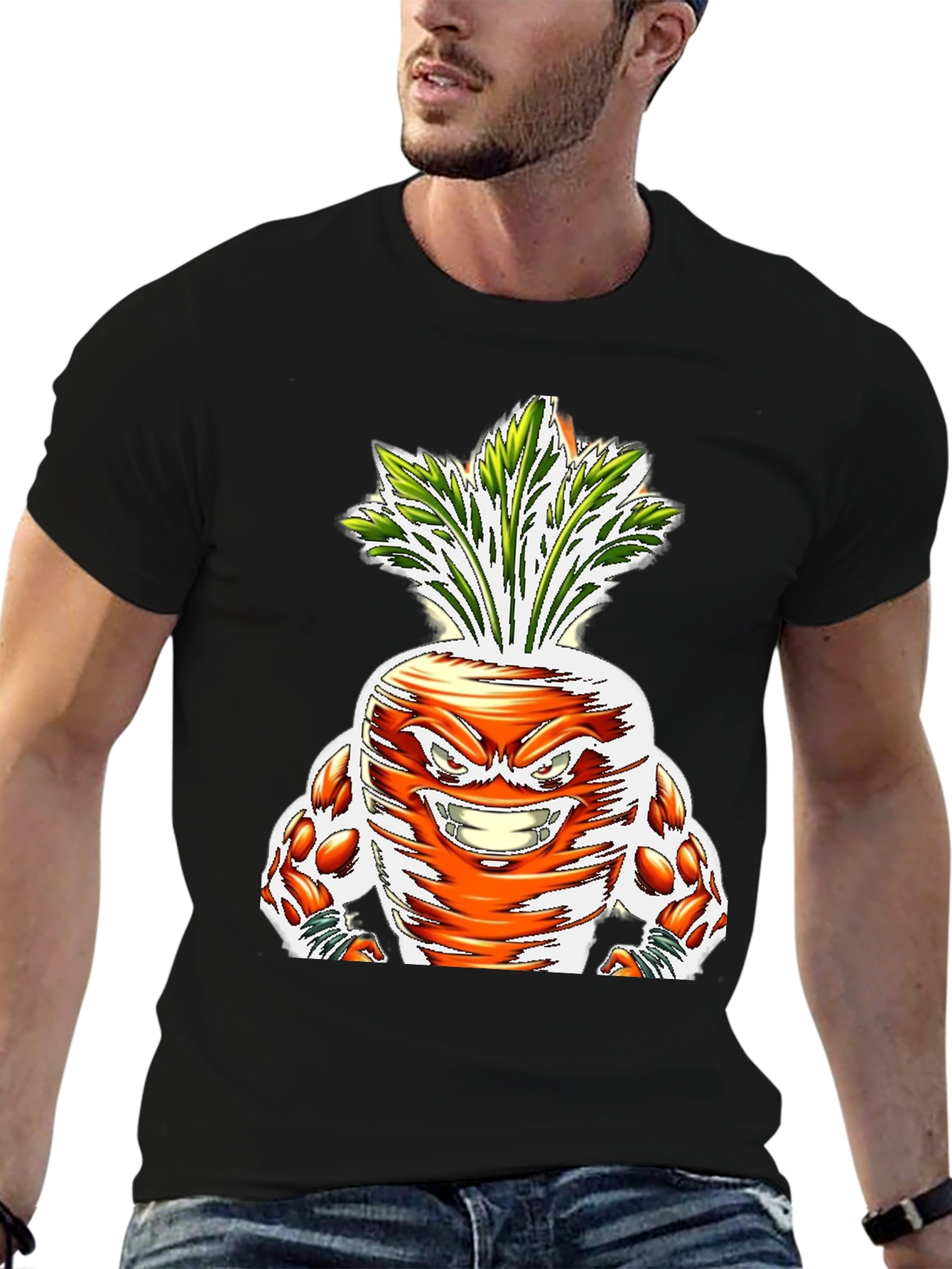 Black Funny Carrot Muscle Graphic T-Shirt view 6