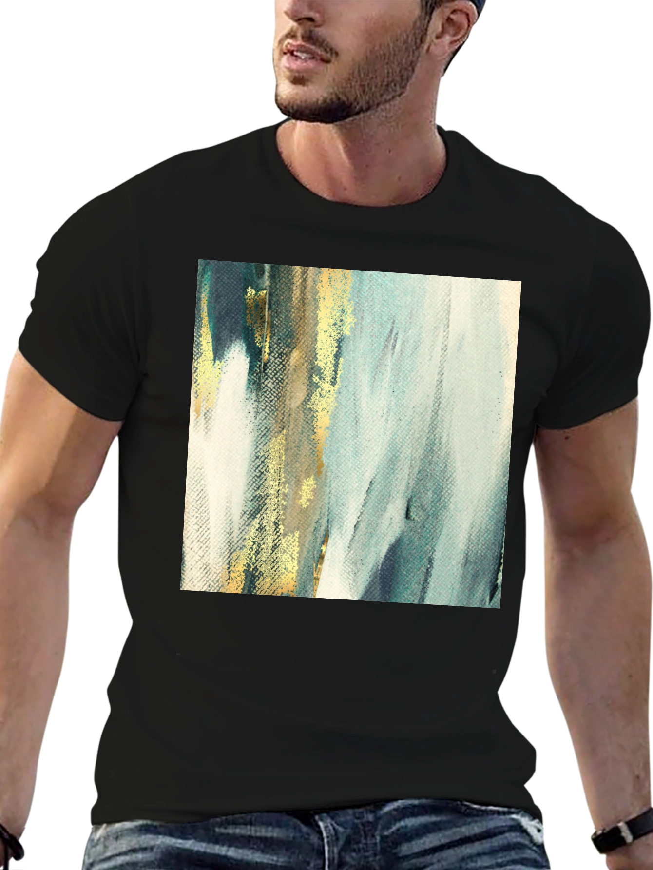 Black Abstract Art Tee - Modern Brushstroke T-Shirt view 6