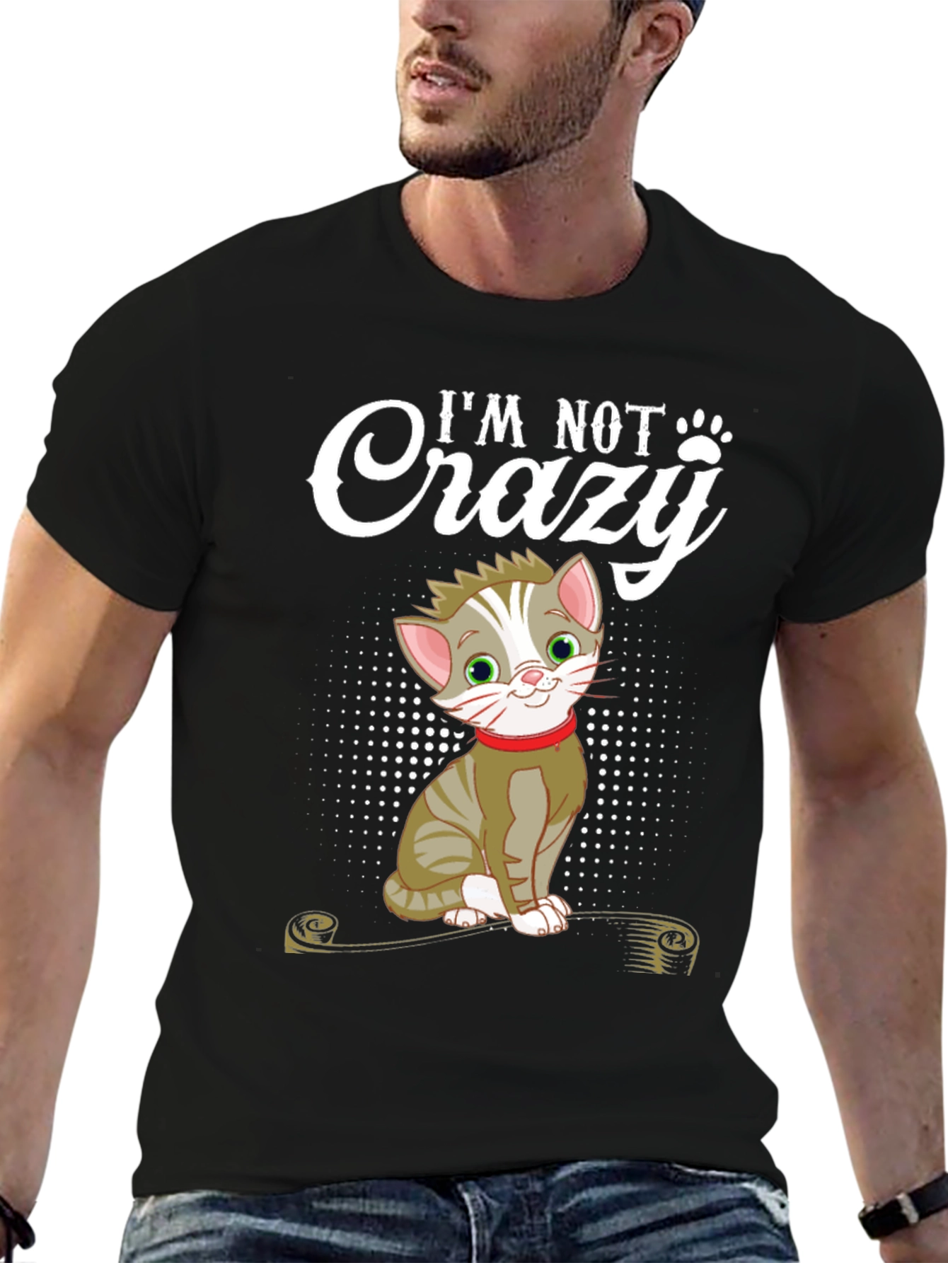 Black I'm Not Crazy Cat T-Shirt - Fun Novelty Tee view 6