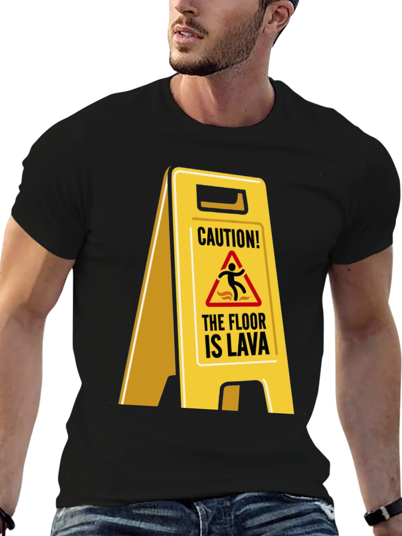 Black Caution! The Floor is Lava T-Shirt view 6
