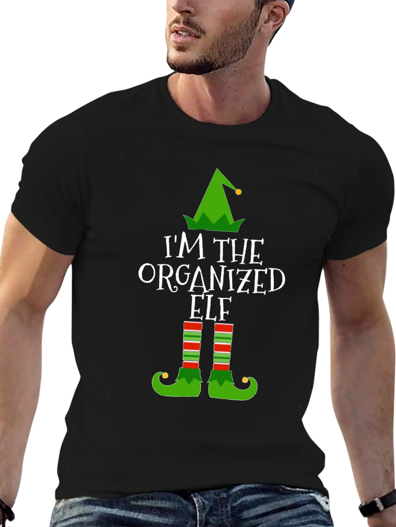 Black Organized Elf Holiday Graphic T-Shirt view 6